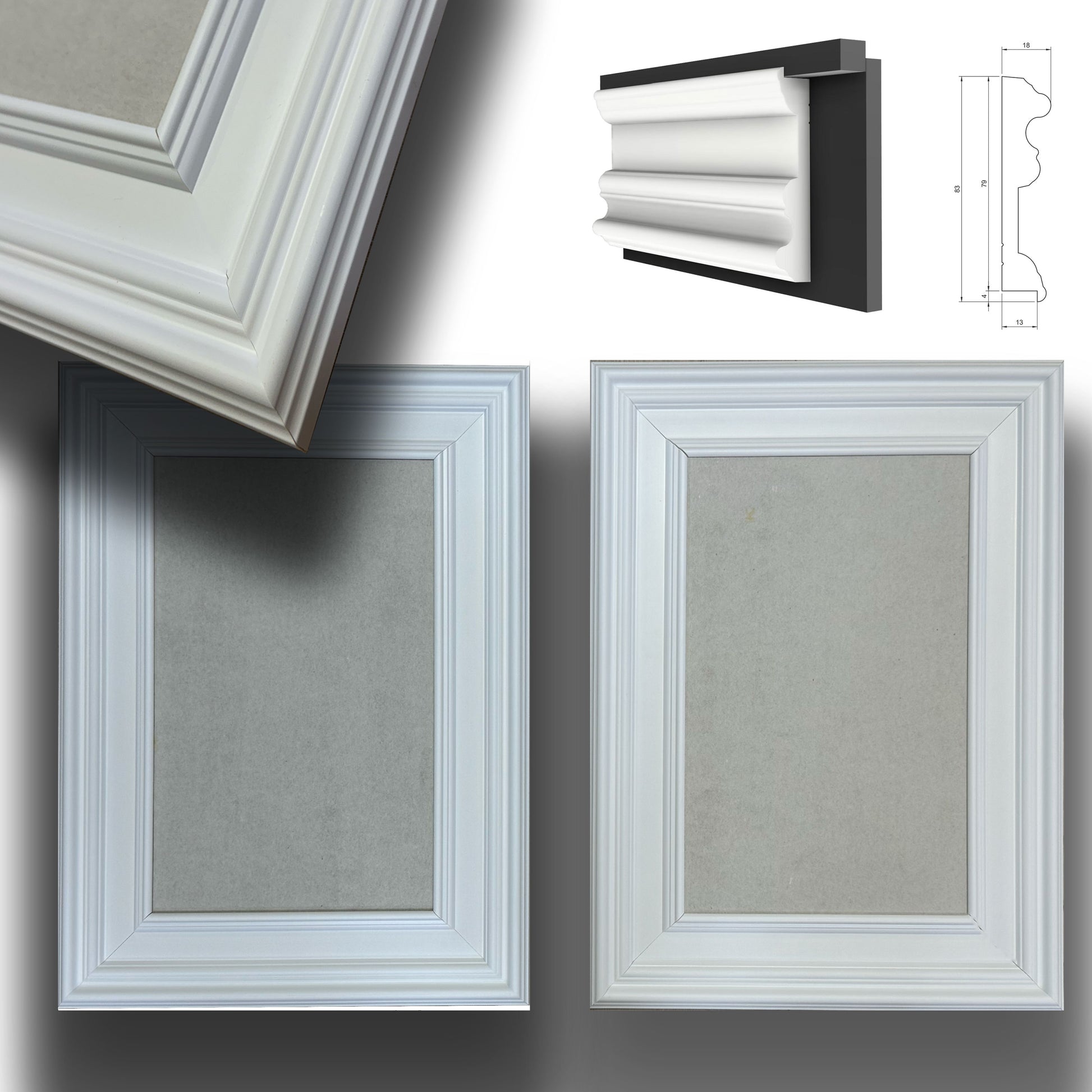***STOCK*** SET da 2 cornici Bianche in polimeri preassemblate incluso pannello in cartongesso 40X55cm CAD. - Eternal Parquet