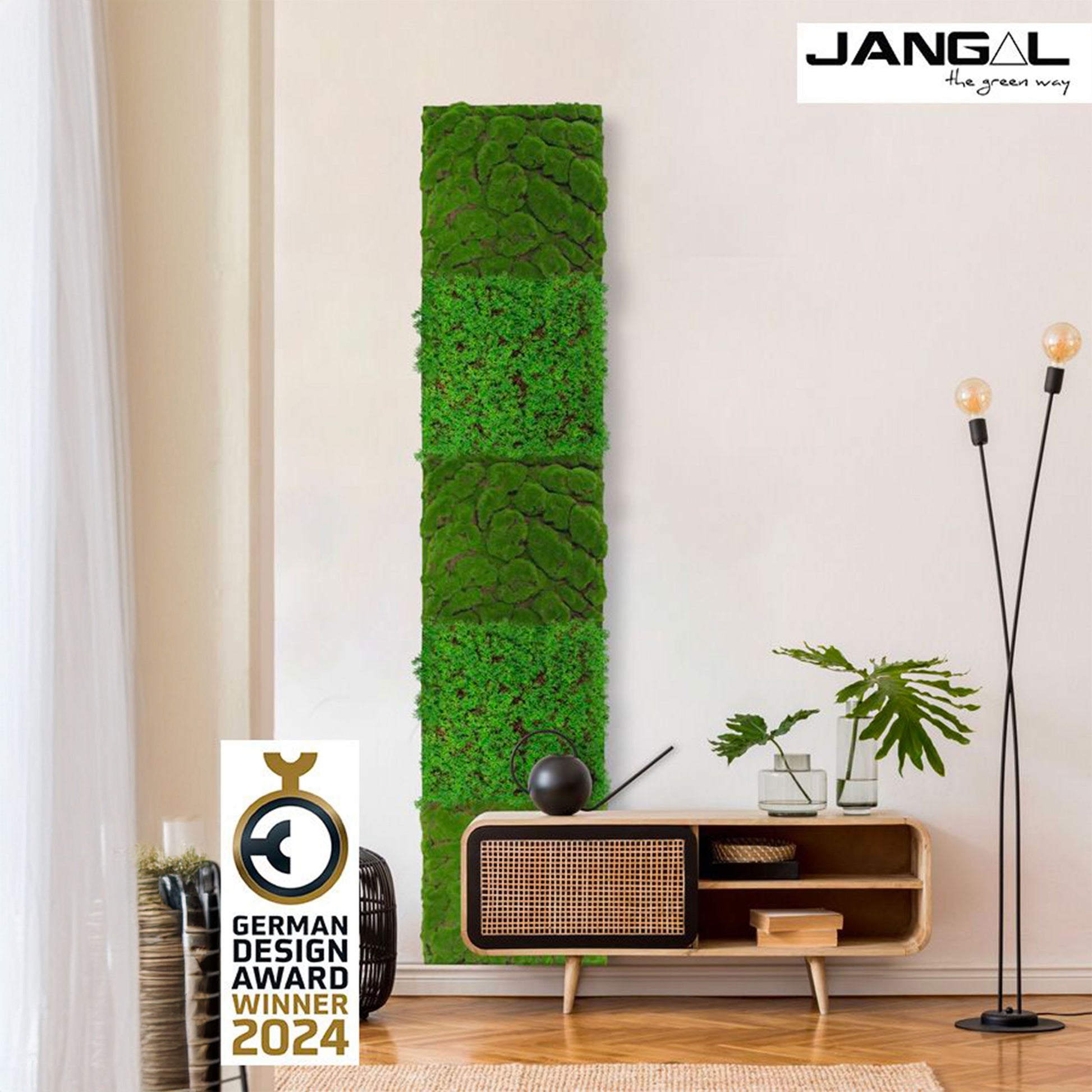 JANGAL Pannelli acustici Modulabili in FLORA sintetica ULTRAREALISTICA 52x52cm mod. FOREST GREEN BULK - Eternal Parquet