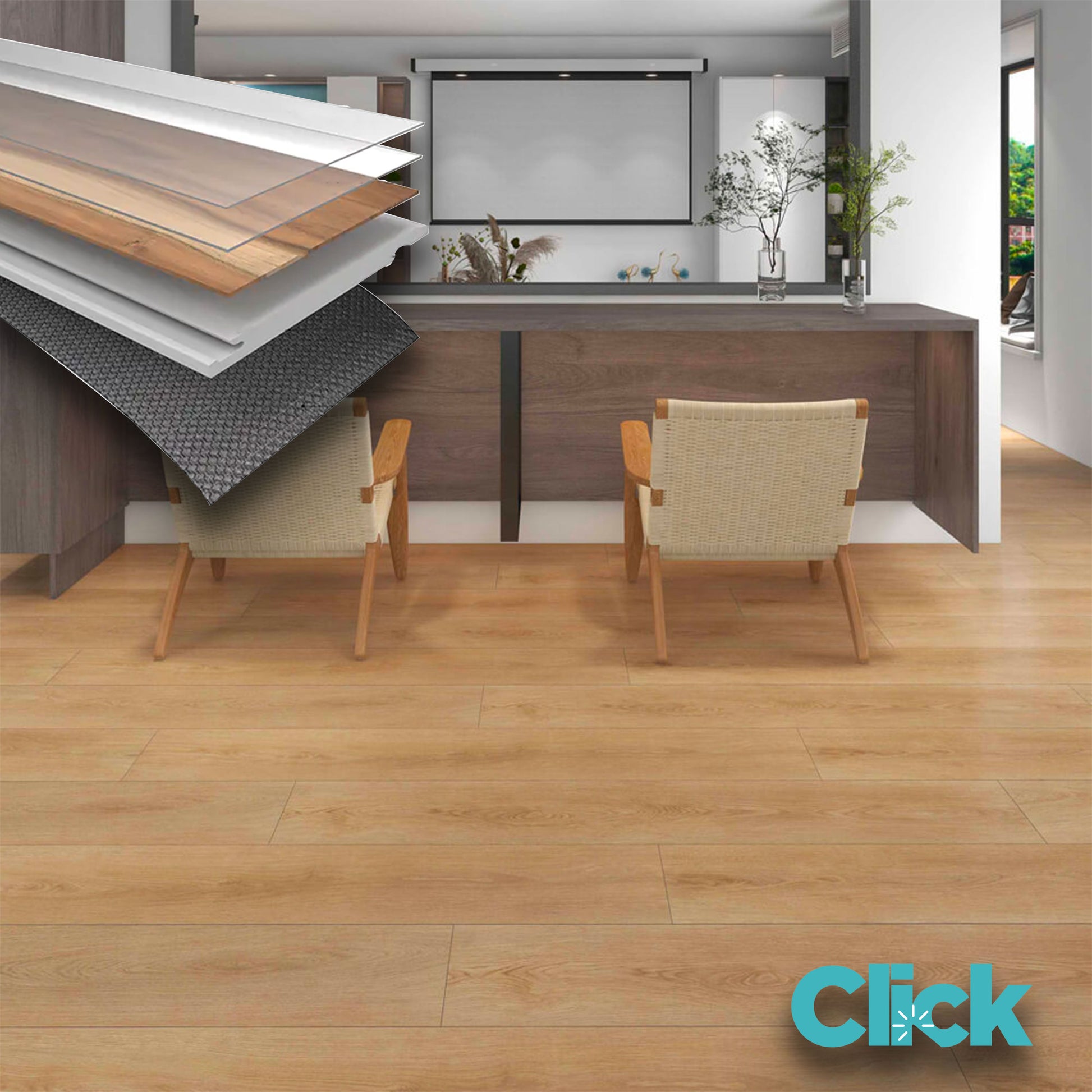 Pavimento SPC in Polvere di Pietra click 5mm HI-RES 1220x228mm (sp. 4+1) mod. CAMBRIDGE - Eternal Parquet