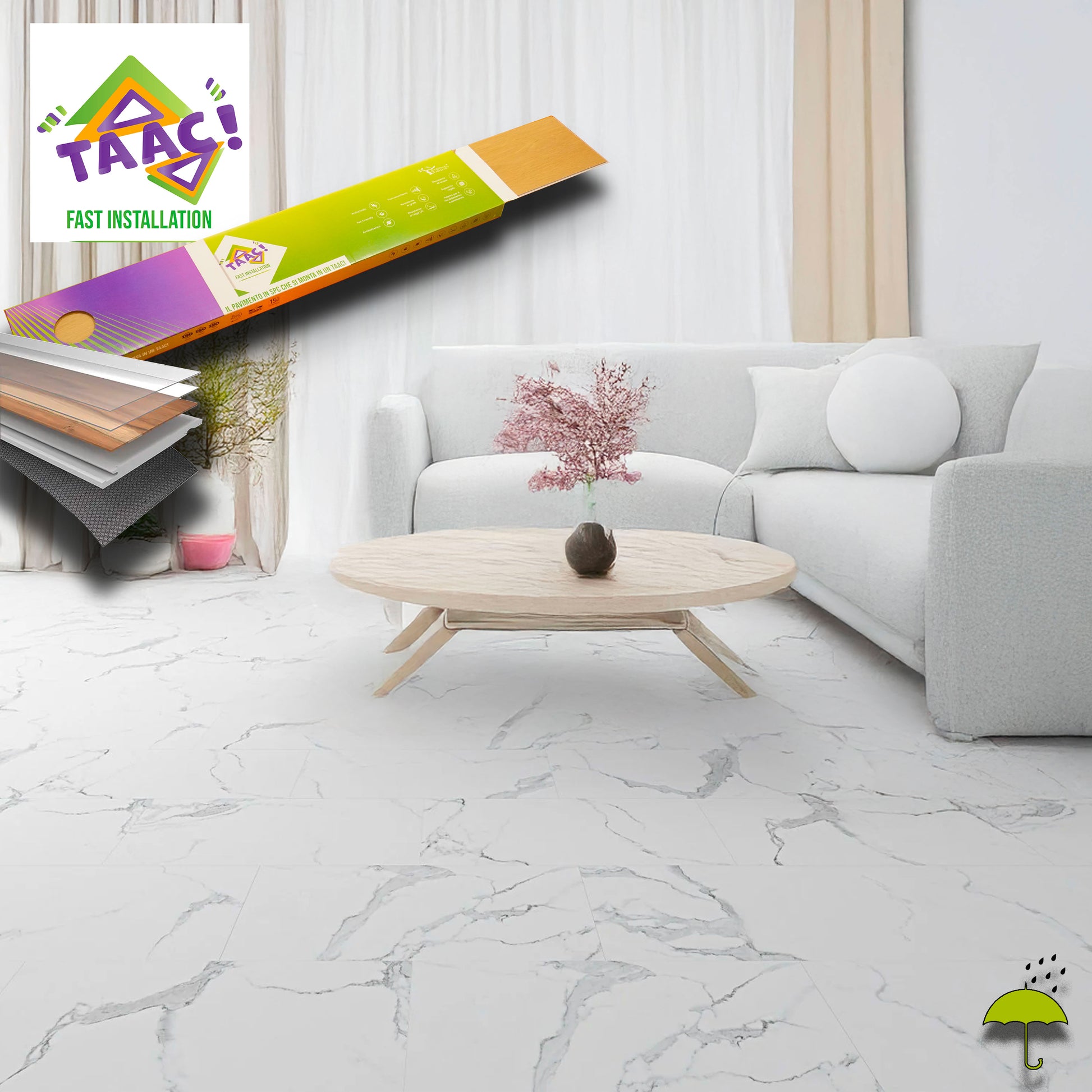 TAAC! il Pavimento SPC in Polvere di Pietra Fast-click 5mm (sp.4+1) 610X305mm mod. ALDEBARAN (carrara marmo) - Eternal Parquet