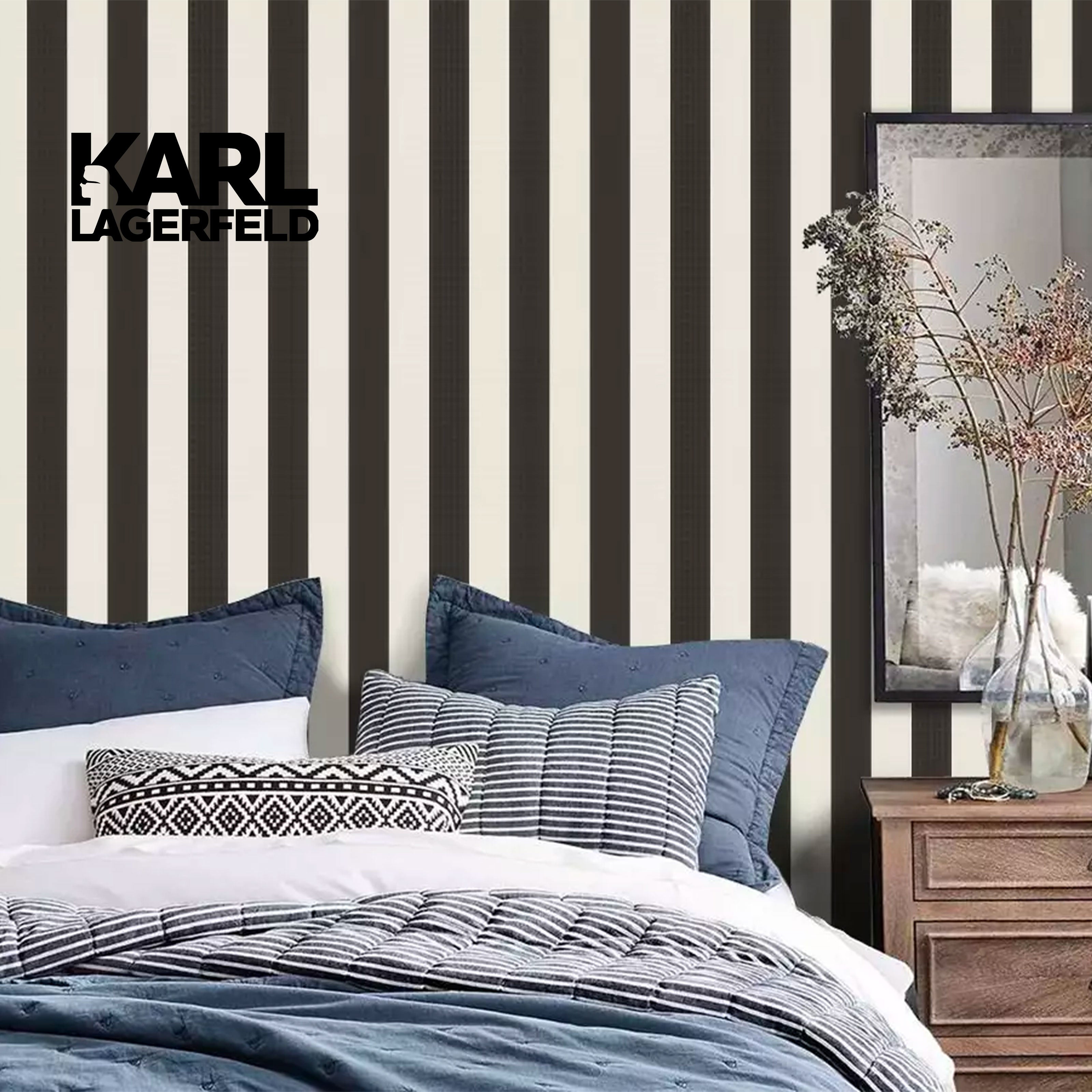 5,32mq Rotolo Carta da Parati griffata KARL LAGERFELD in TNT a rilievo multigloss PREMIUM 10,05x0,53mt cod. 37849-2 - Eternal Parquet