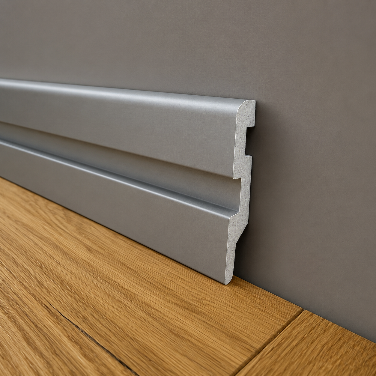 BATTISCOPA con incasso LED in FIBRA DI LEGNO col. Alluminio 80x15 Parquet, Laminati, SPC, LVT (prezzo al metro)