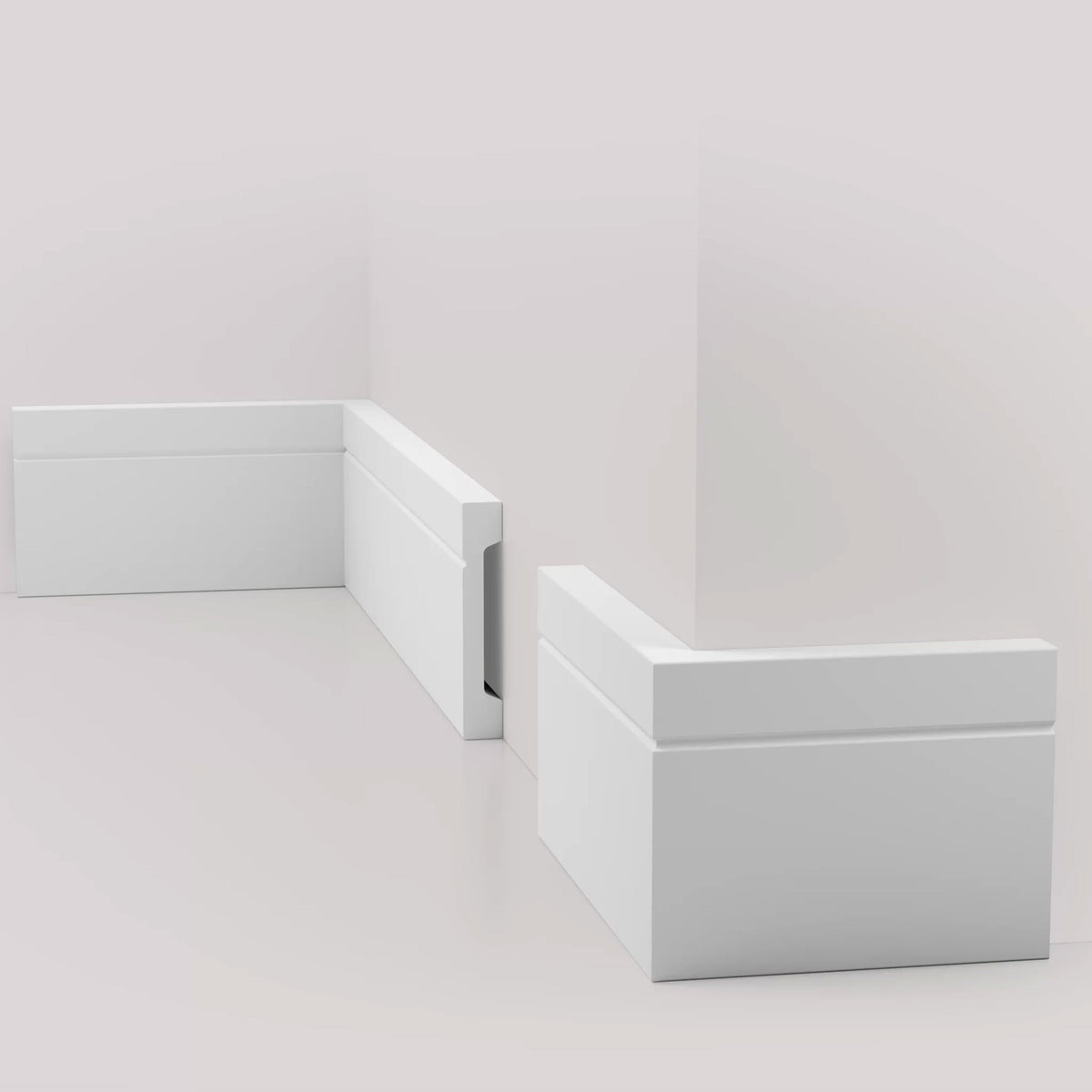 Battiscopa SQUADRATO BIANCO Passacavo ELEGANT 90x15mm in POLIMERI - Polistrutturato (prezzo al metro)
