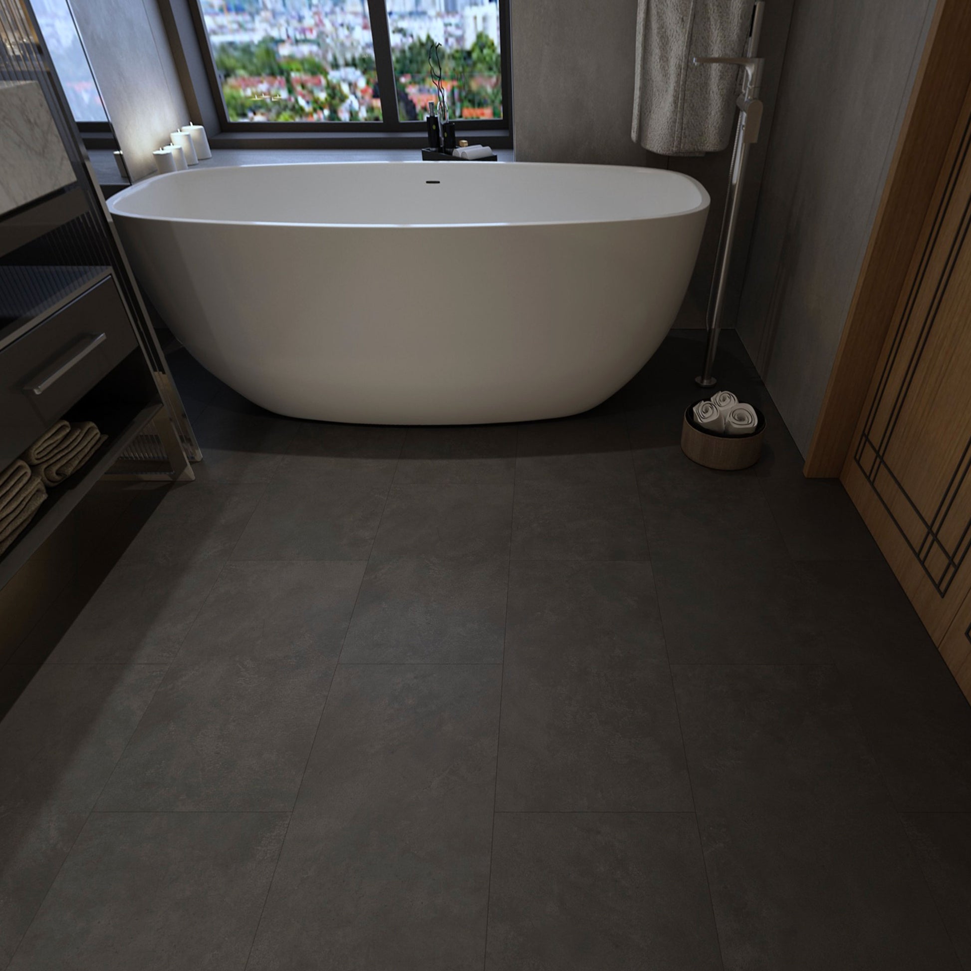 Pavimento Piastroni SPC in Polvere di Pietra click 5mm 610x305mm effetto Cemento/resine CONCRETE DARK - Eternal Parquet