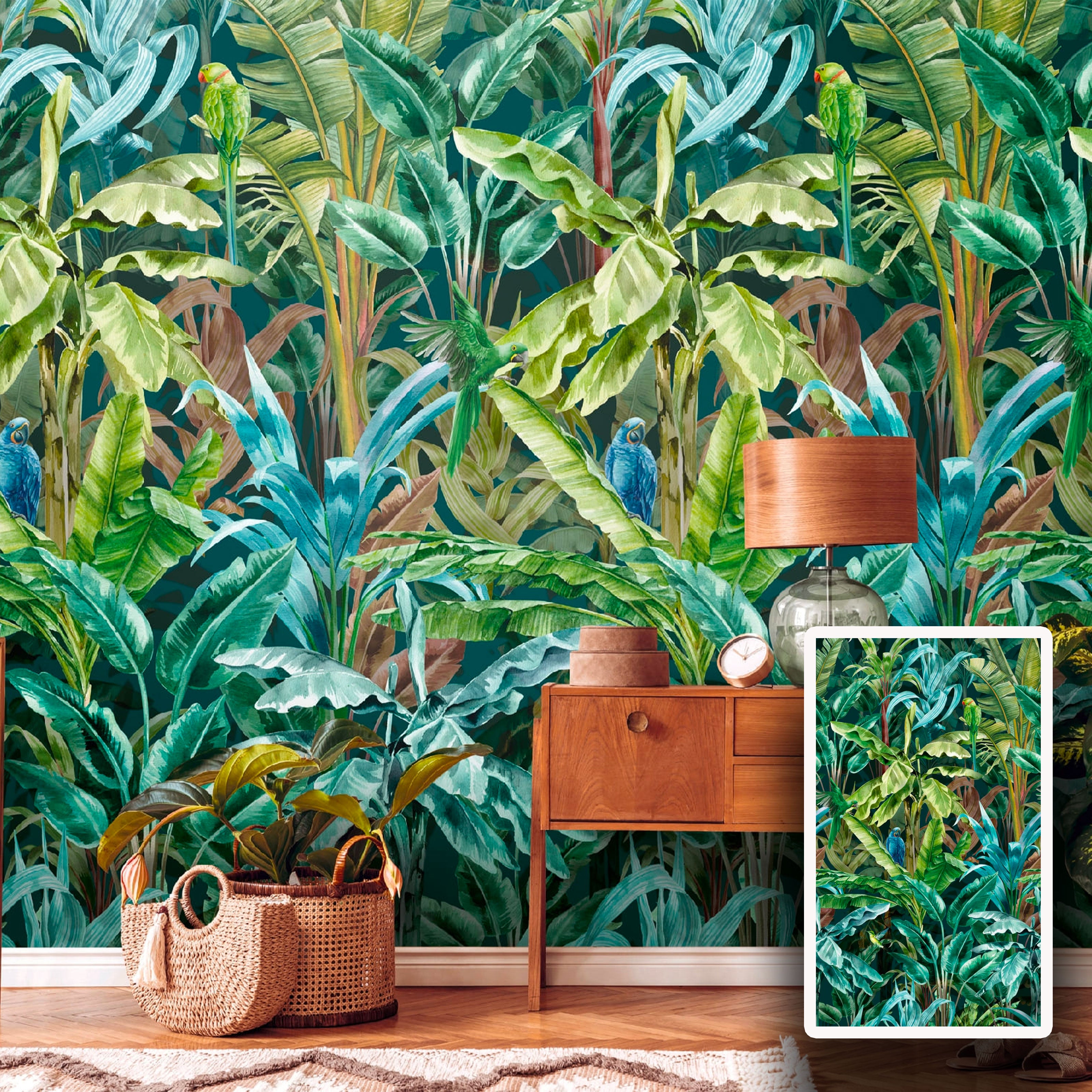Pannello JUNGLE GREEN 159x280cm di Carta da Parati TNT VINILICO a modulo raccordabile continuativo (3 teli/rotoli) - Eternal Parquet