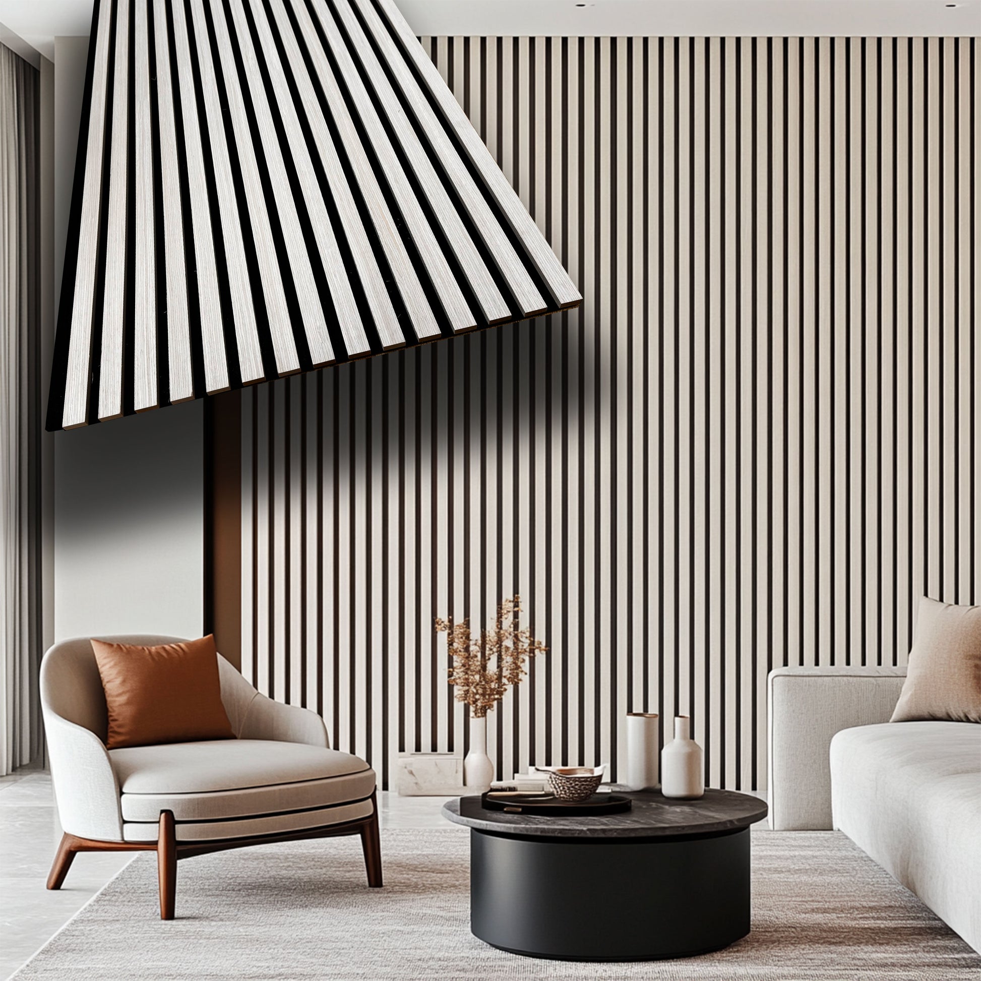 Pannello ACUSTICO (1,74mq) a Lamelli AUTOADESIVO rivestito in VERO LEGNO + feltro + fibra di legno  - mis. 12x600x2900mm ACERO BIANCO - Eternal Parquet