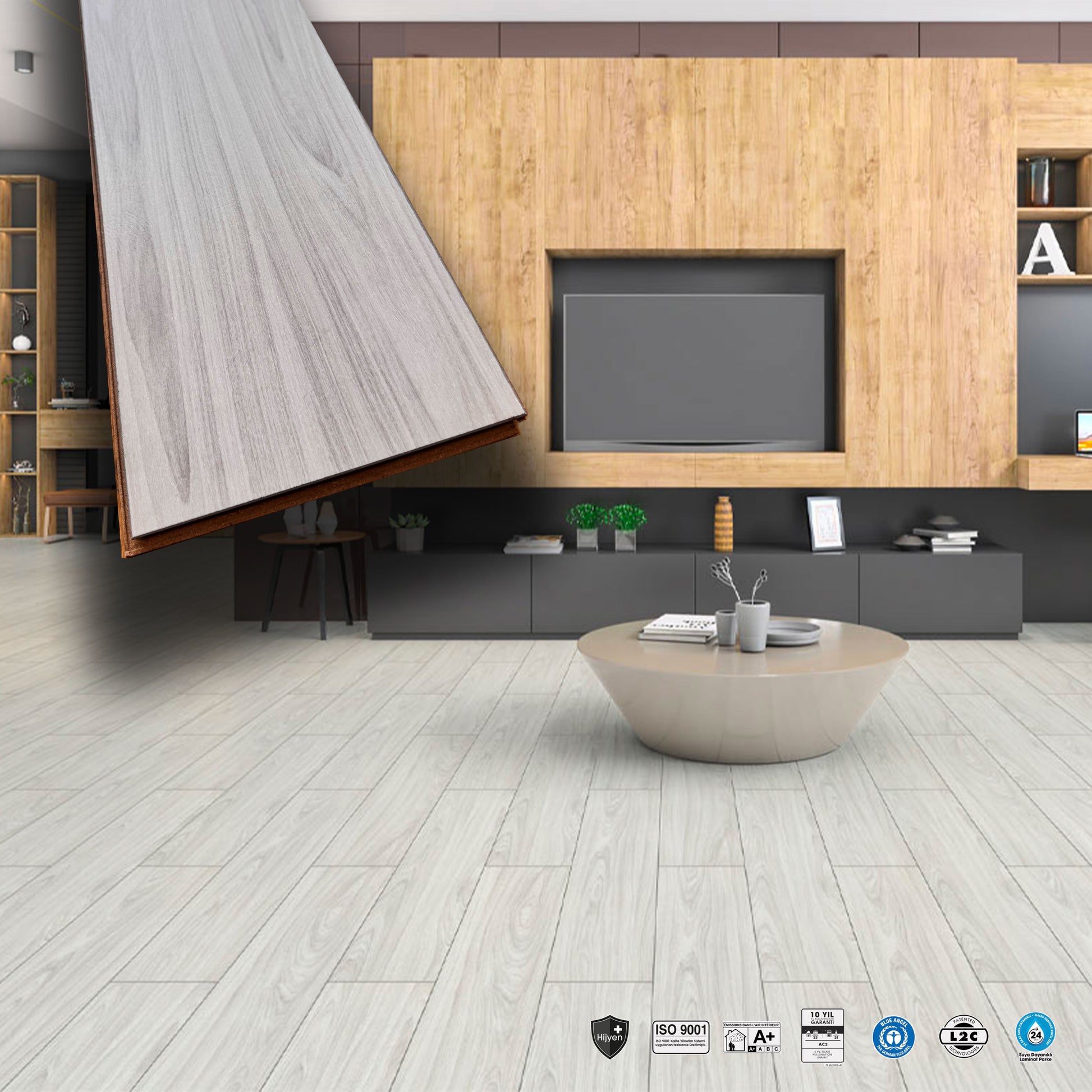 Pavimento in laminato 8mm Click Spazzolato  bisellato NOCE GRIGIO 197x1205 - 10 anni garanzia - Eternal Parquet