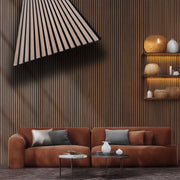 Pannello ACUSTICO (1,74mq) a Lamelli AUTOADESIVO rivestito in VERO LEGNO + feltro + fibra di legno  - mis. 12x600x2900mm NOCE - Eternal Parquet