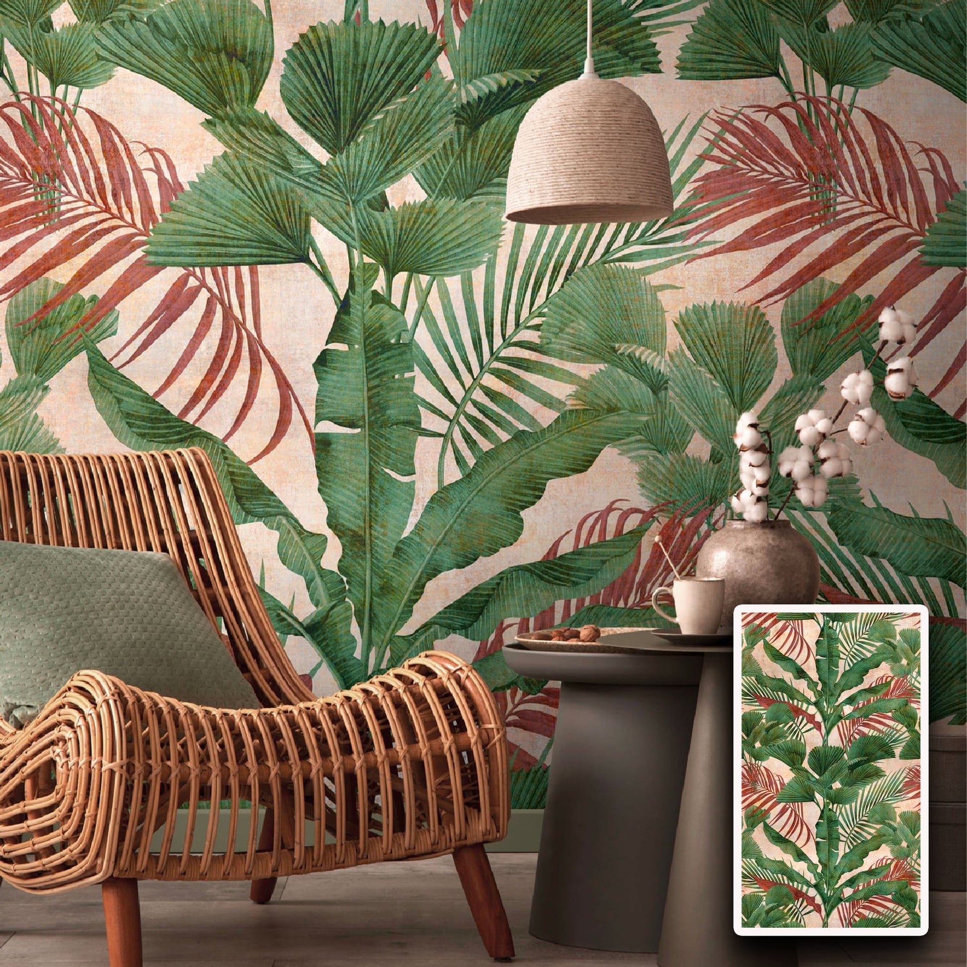 Pannello JUNGLE RED 159x280cm di Carta da Parati TNT VINILICO a modulo raccordabile continuativo (3 teli/rotoli) - Eternal Parquet