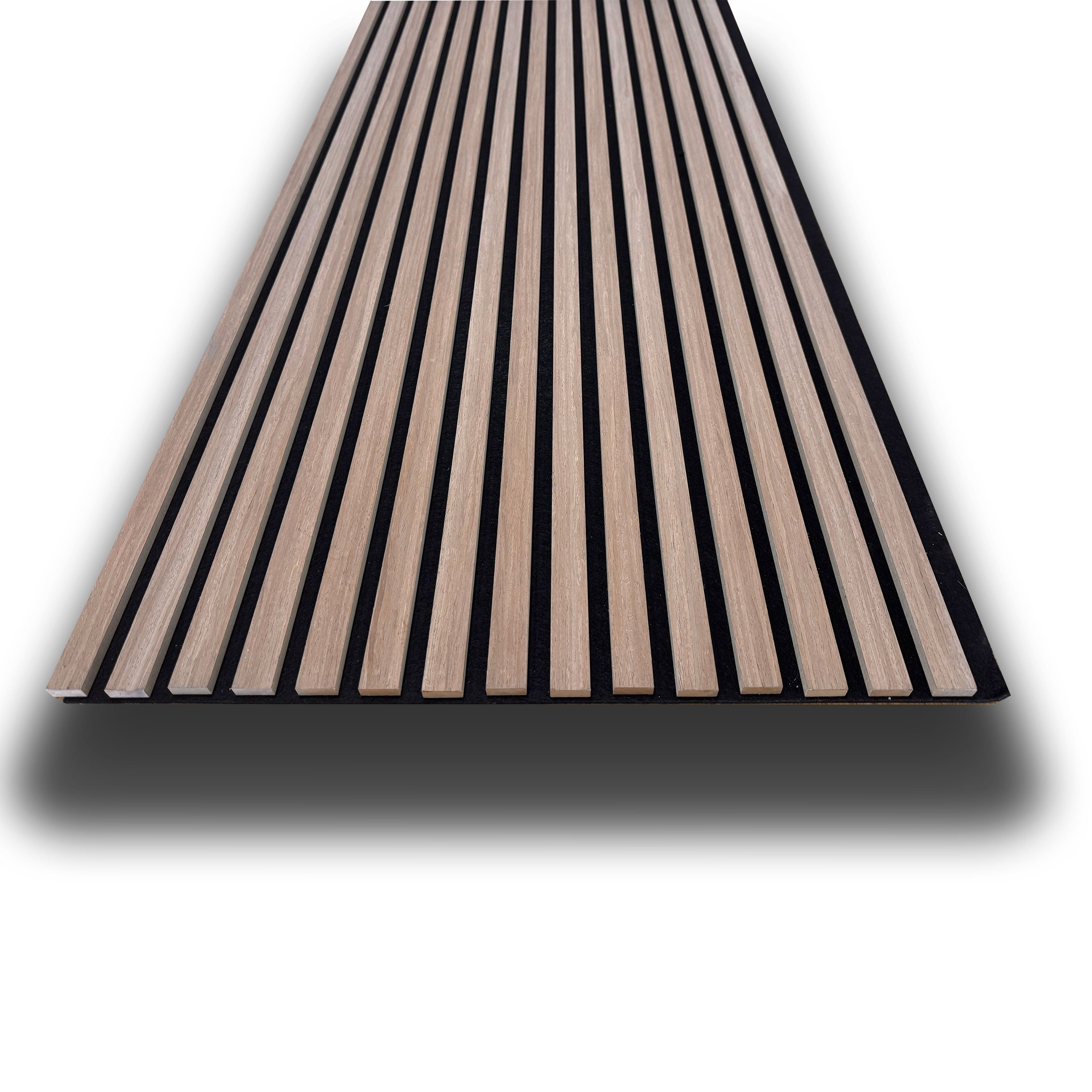 Pannello ACUSTICO (1,74mq) a Lamelli AUTOADESIVO rivestito in VERO LEGNO + feltro + fibra di legno  - mis. 12x600x2900mm NOCE