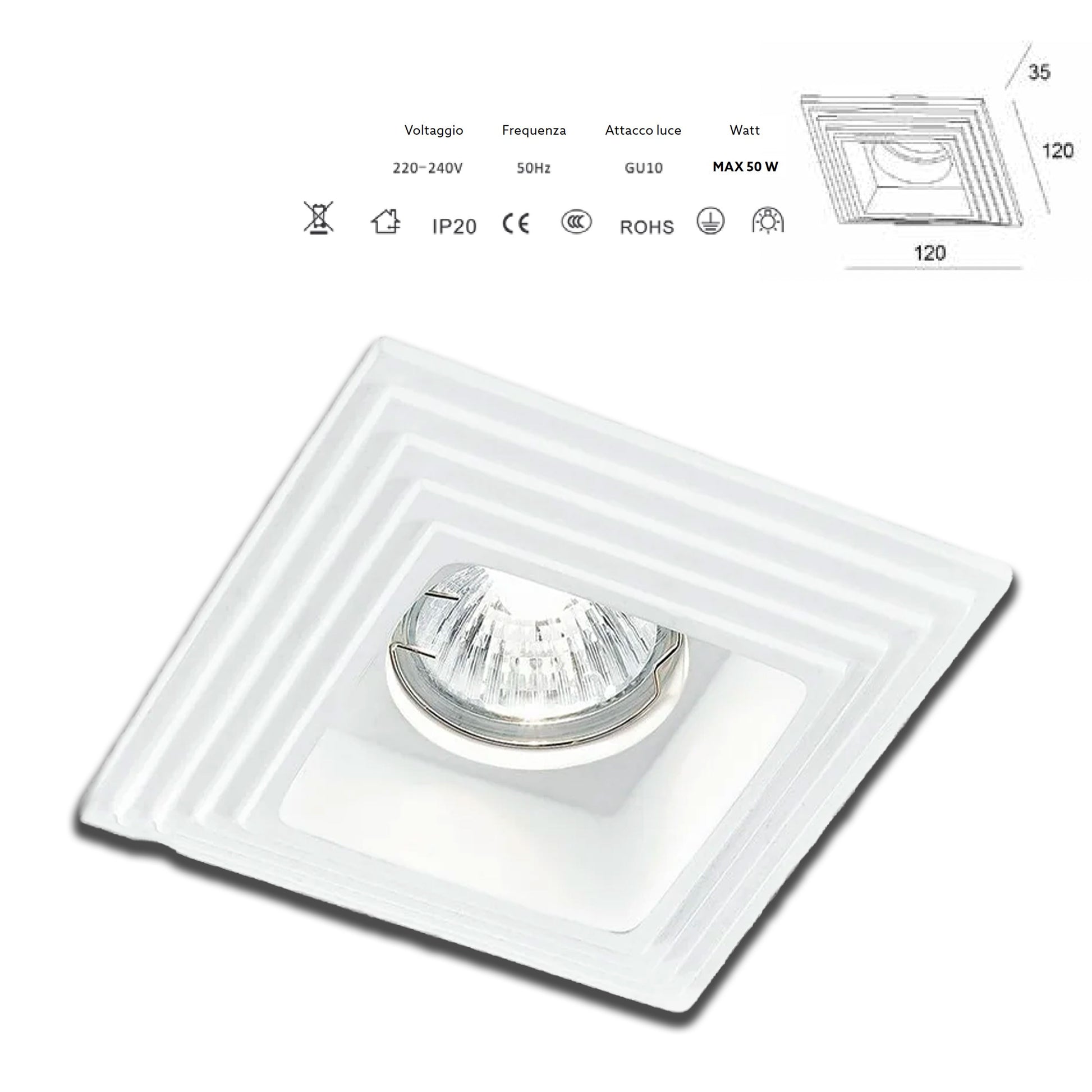 *STOCK* n.10 Portafaretto In Gesso Ceramico spirale  120x120mm  35W GU10 IP20 - Eternal Parquet