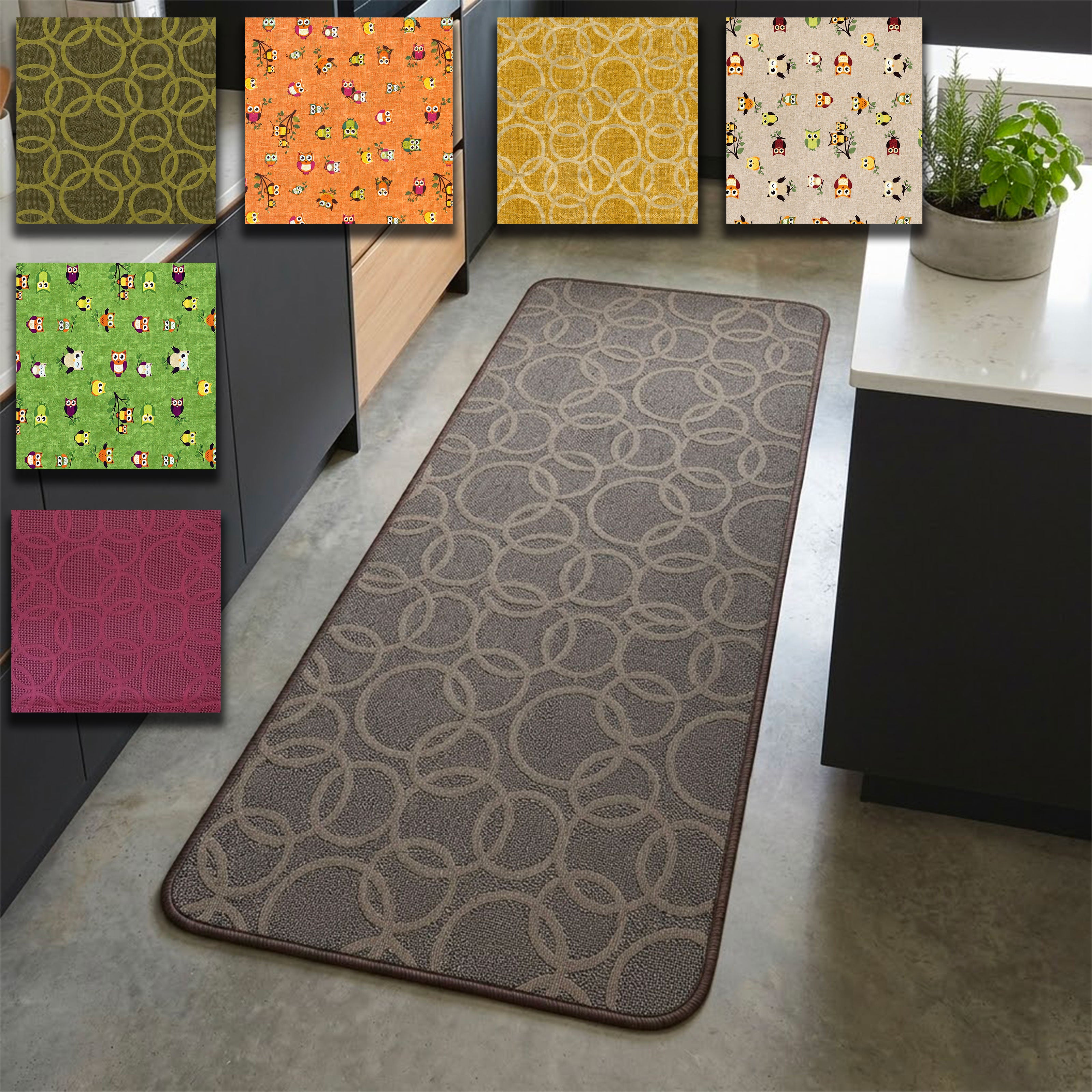 Tappeto passatoia Bordato 4 lati in stoffa decorata resistente e fondo in PVC antiscivolo varie misure Made in Italy