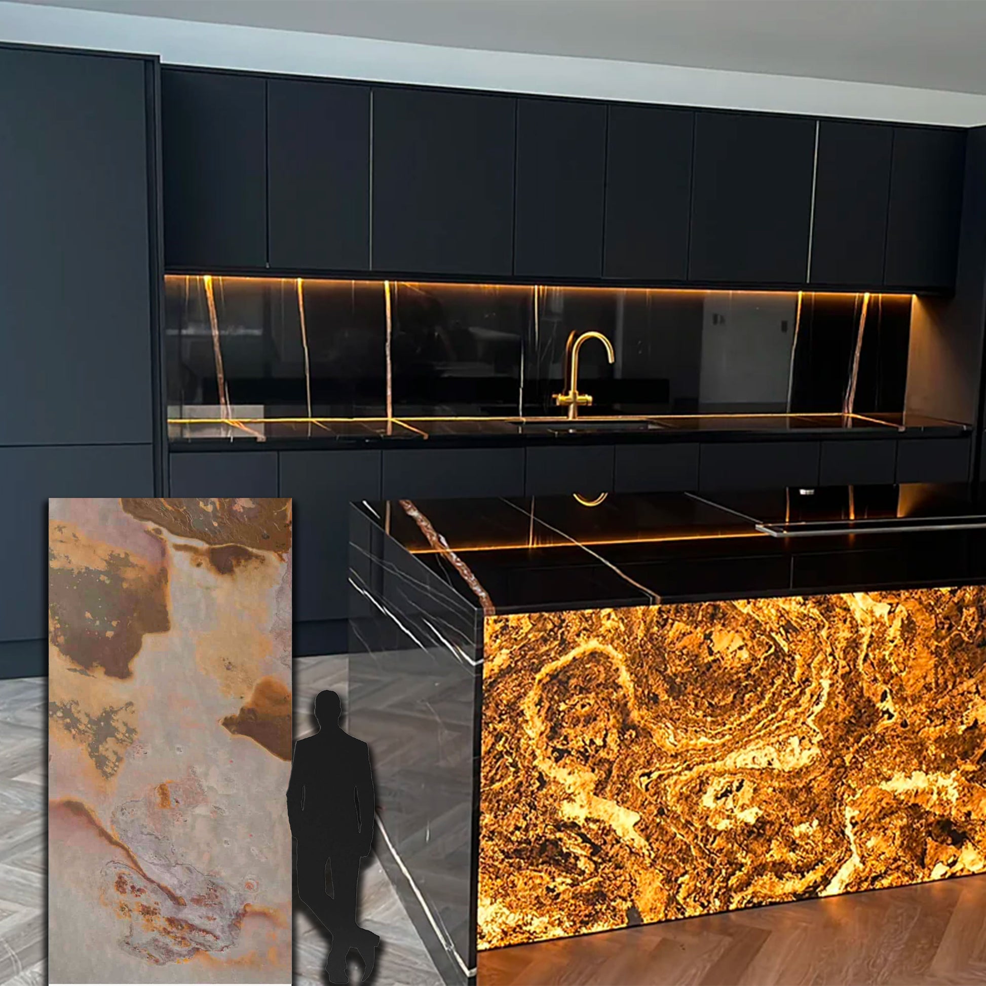 pannello rivoluzionario di Rivestimento interno-esterno in VERA PIETRA RETROILLUMINABILE flessibile 280x122x0,3cm LAGO - Eternal Parquet