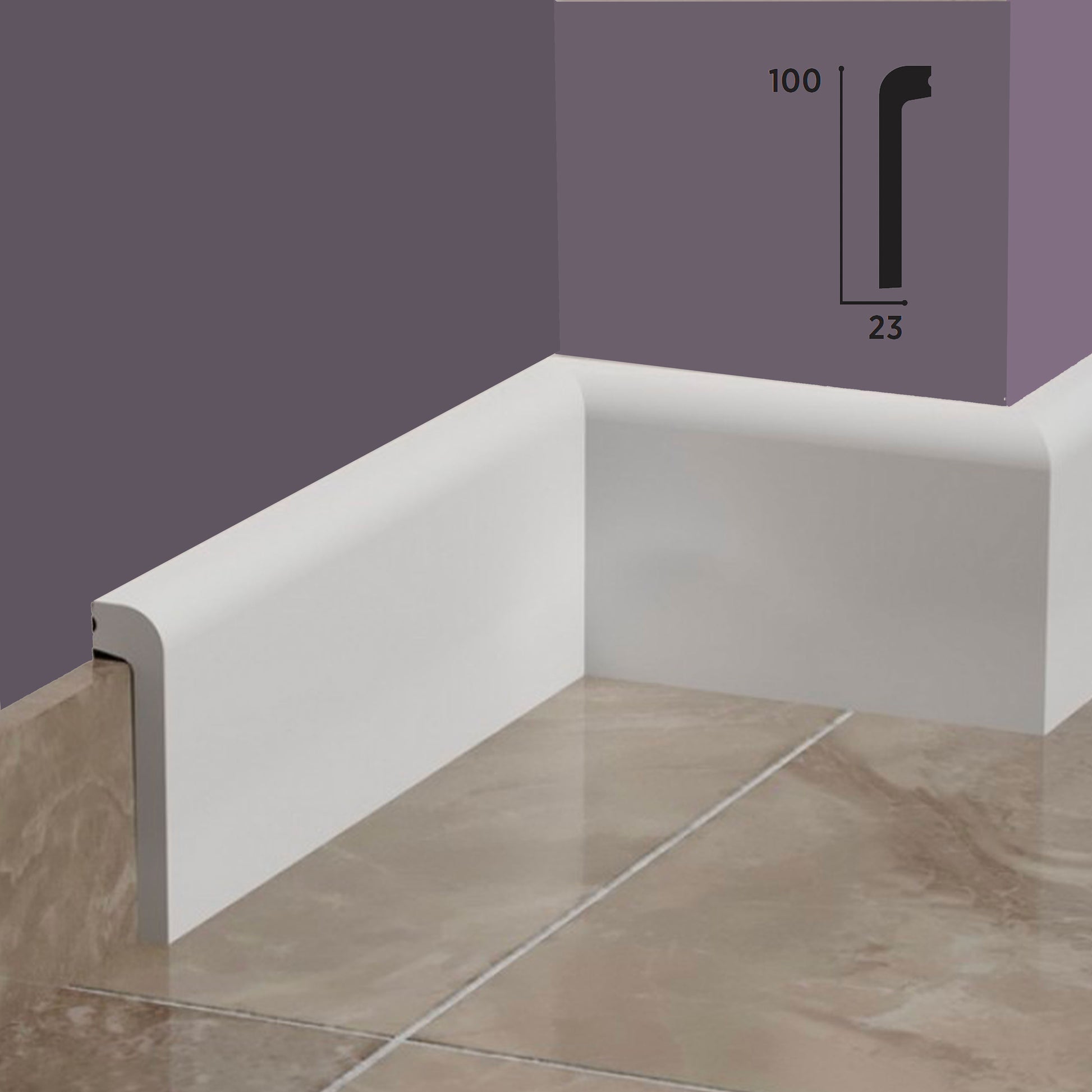 Bancale 96ml di Battiscopa Coprimarmo BC  in POLIMERI FeelingWood-HD 100x23mm - BIANCO - Eternal Parquet