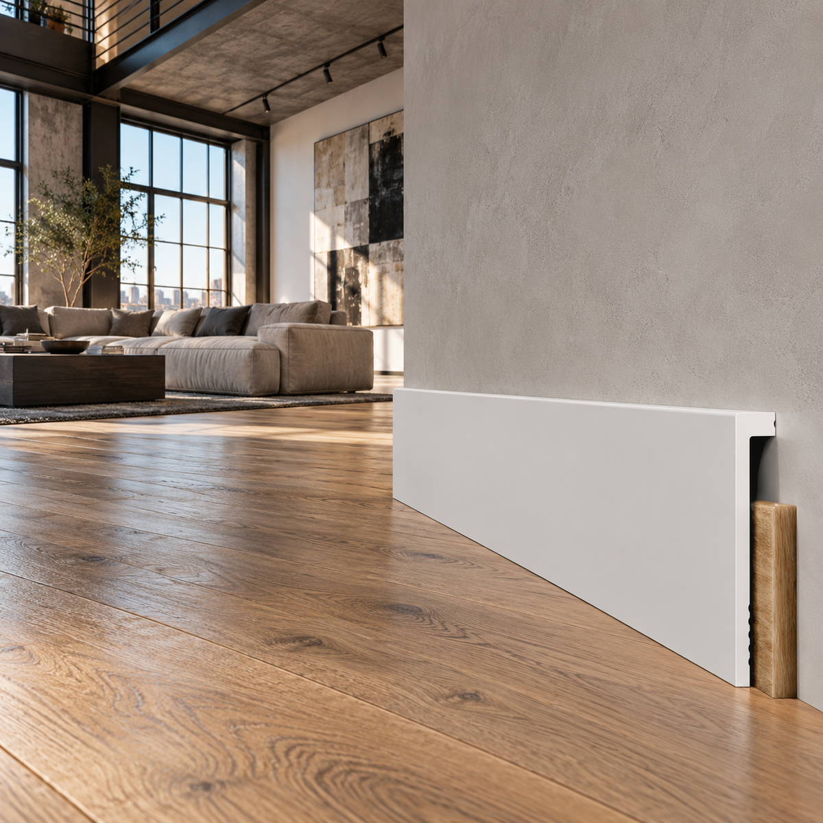 Battiscopa BIANCO squadrato Coprimarmo - coprivecchio 135x23mm in POLIMERI - (prezzo al metro)