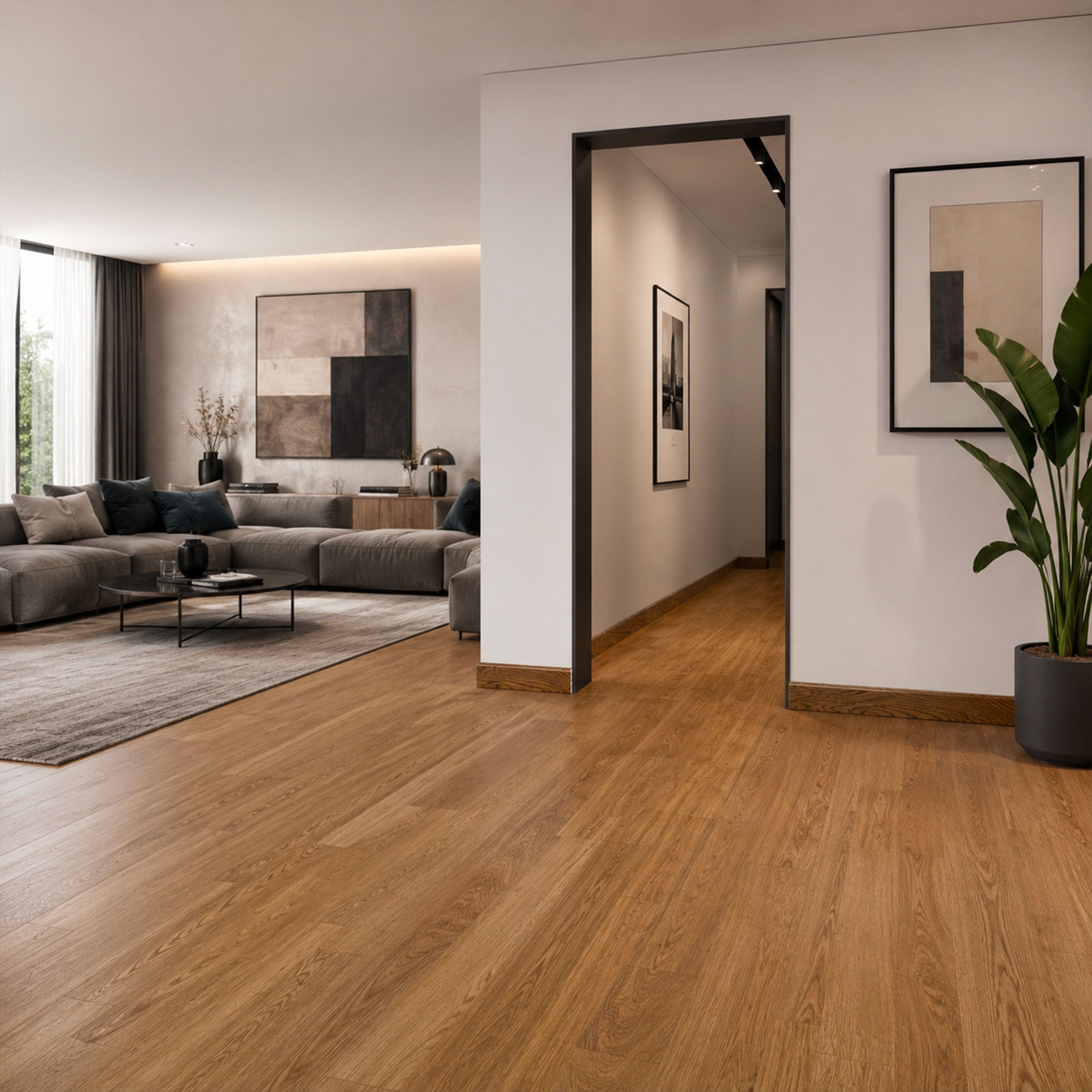 BATTISCOPA DUCALE in legno MASSELLO impiallacciato VERO LEGNO DI ROVERE CUOIO  80x15 verniciato opaco poro aperto (prezzo al metro) - Eternal Parquet