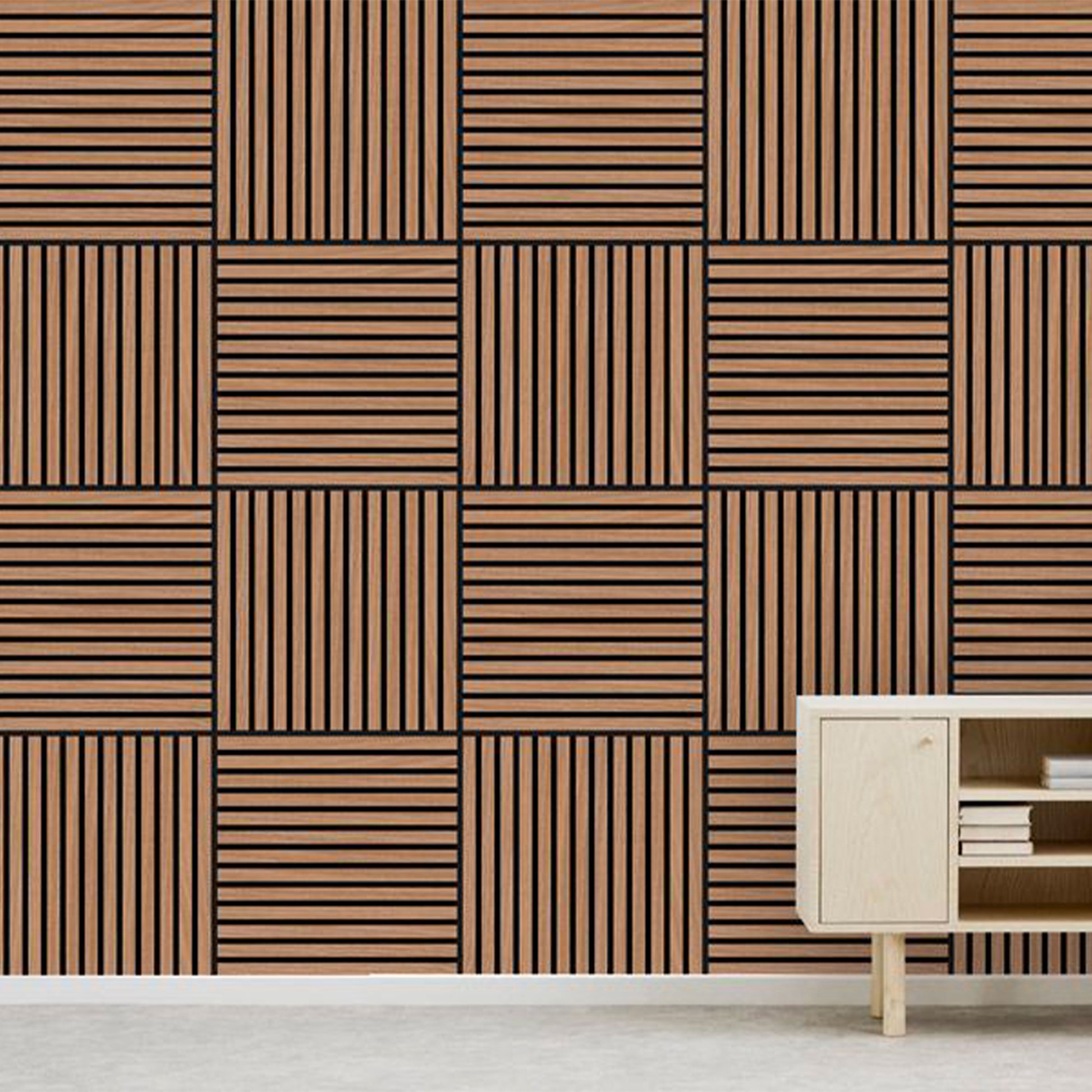 JANGAL Parete acustica a pannelli Modulabile LAMELLI 52x52cm rivestiti vero ROVERE mod. DAVERT OAK - Eternal Parquet