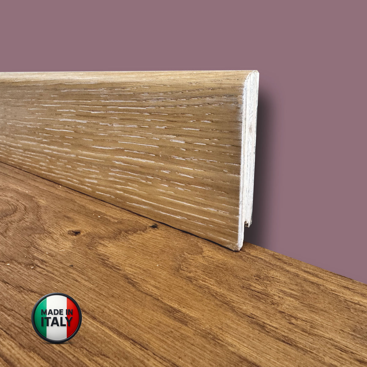 €1,69ml  ** FUORI TUTTO ** Lotti da 72ml di Battiscopa in legno multistrato impiall. ROVERE DECAPATO  82x13mm - Eternal Parquet