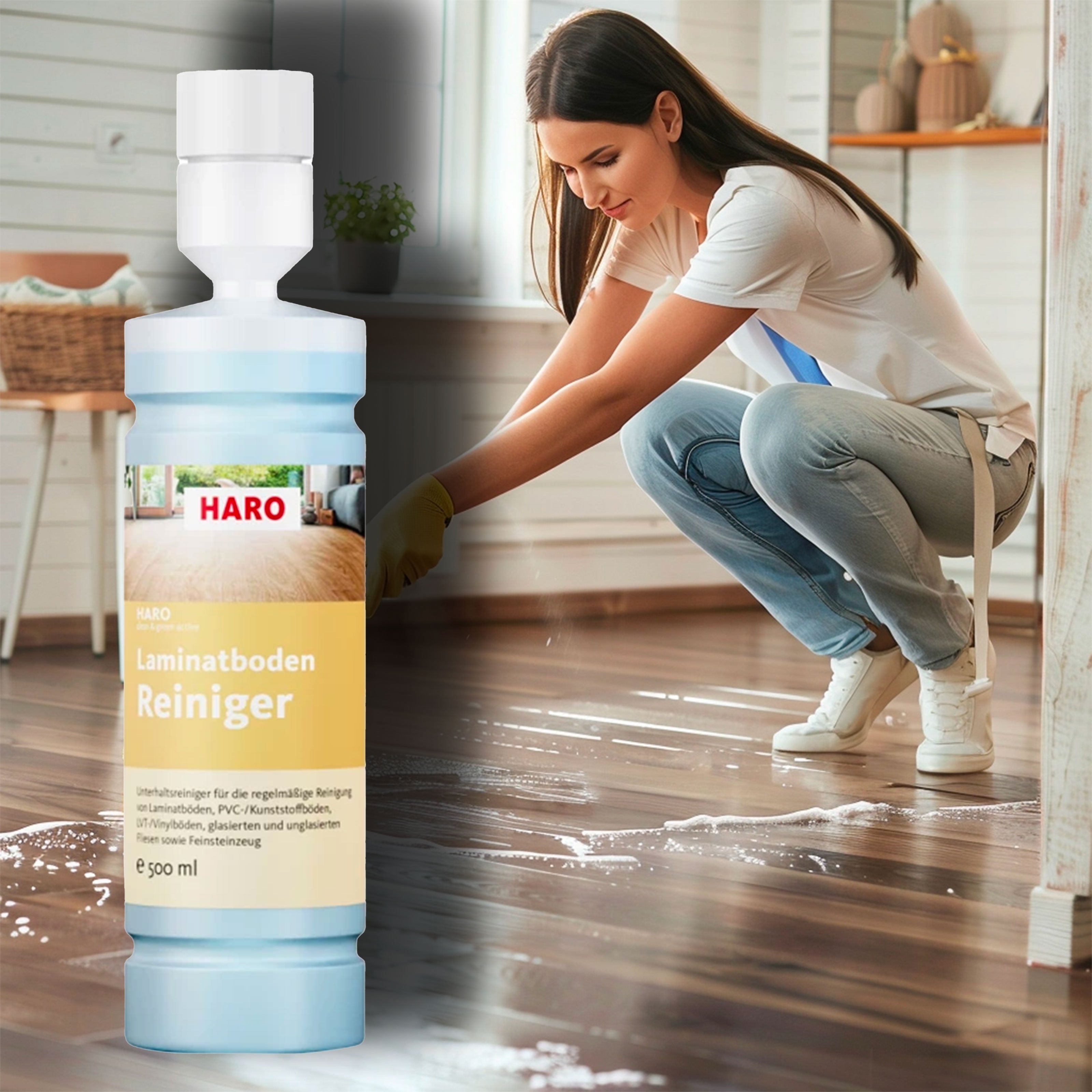HARO Clean & Green - LAMINATE CLEANER Detergente intensivo per pavimenti laminati, gress, ceramica, pvc, graniglia - Eternal Parquet