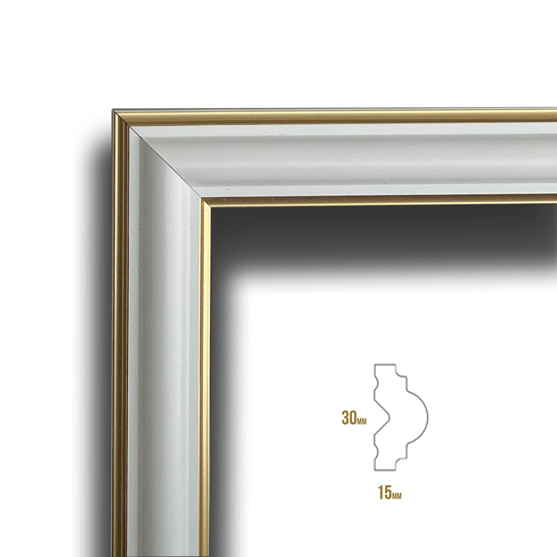 4 barre intere PRETAGLIATE AD ANGOLO per Bugna Boiserie in polimeri linea GOLD (doppio filo oro) ral 9010 varie dimensioni - Eternal Parquet