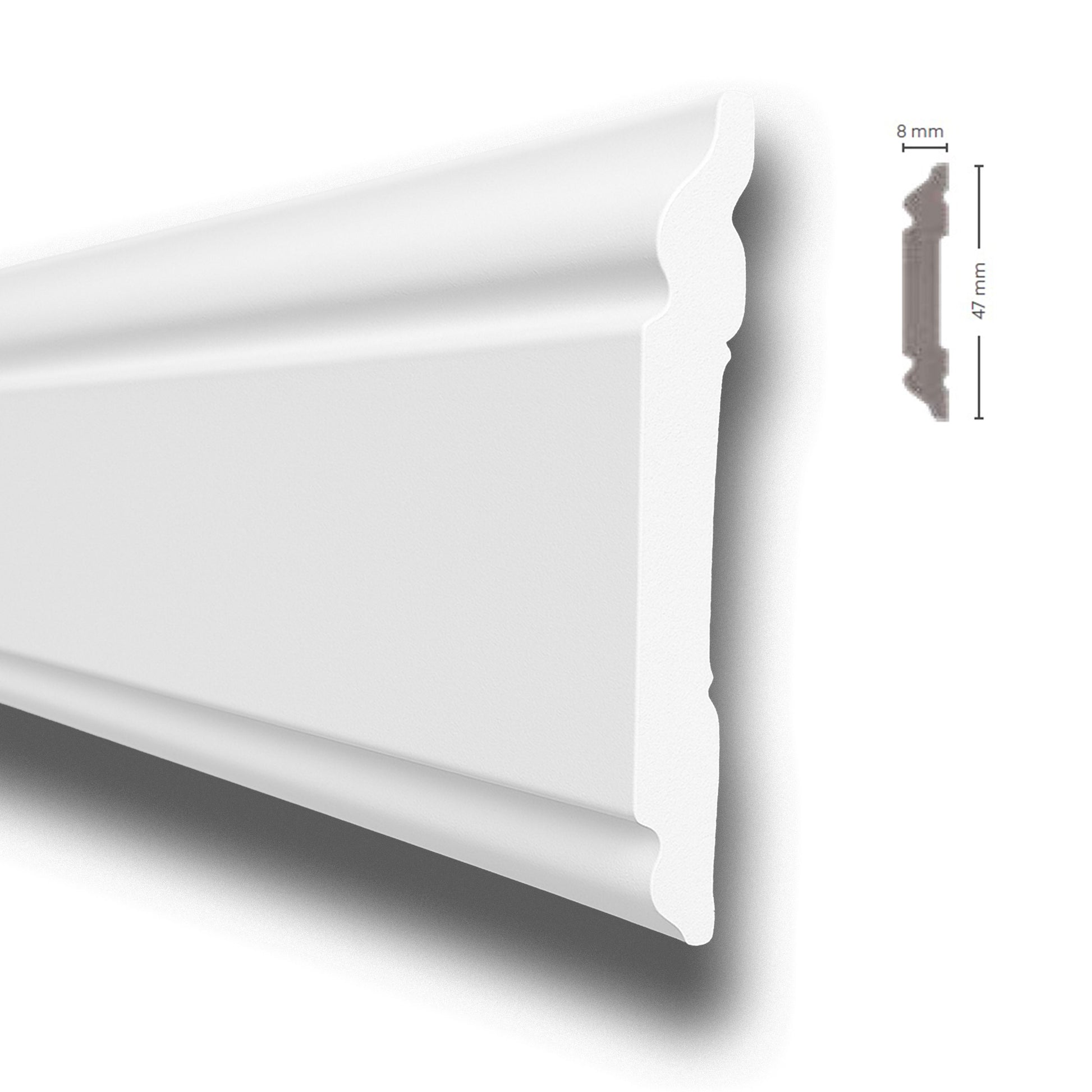 *STOCK FOLLI* Profilo o cornice per boiserie in Polimeri Bianco RAL 9016 verniciabile 47X8mm (Prezzo al metro) - Eternal Parquet