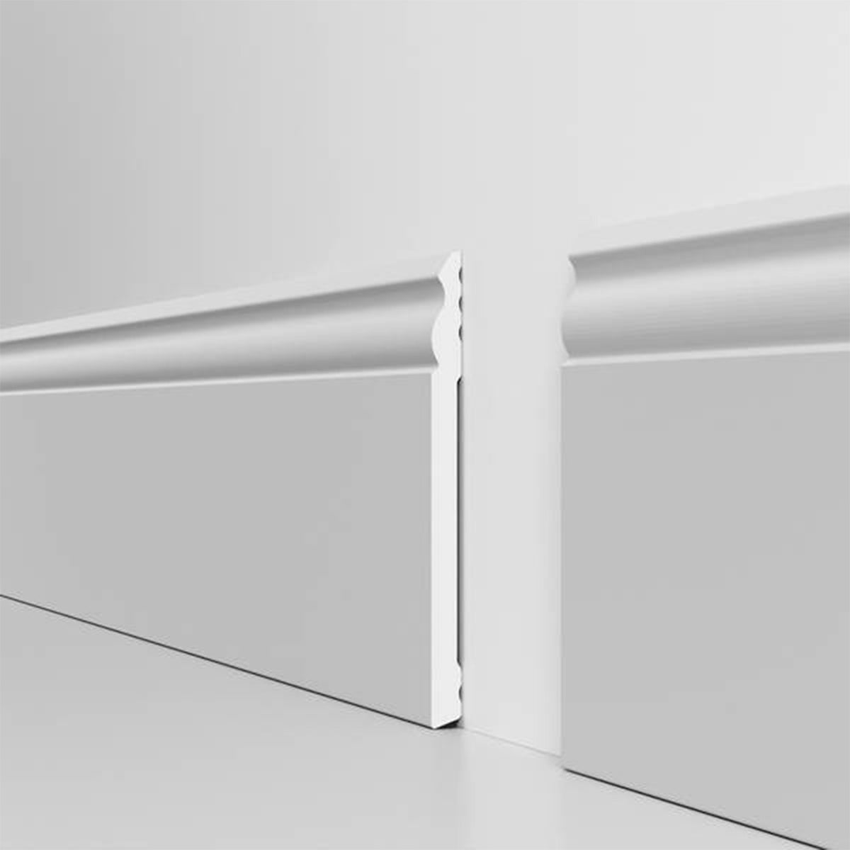Battiscopa DUCALE bianco basso spessore 140x10mm in POLIMERI - Polistrutturato (prezzo al metro)