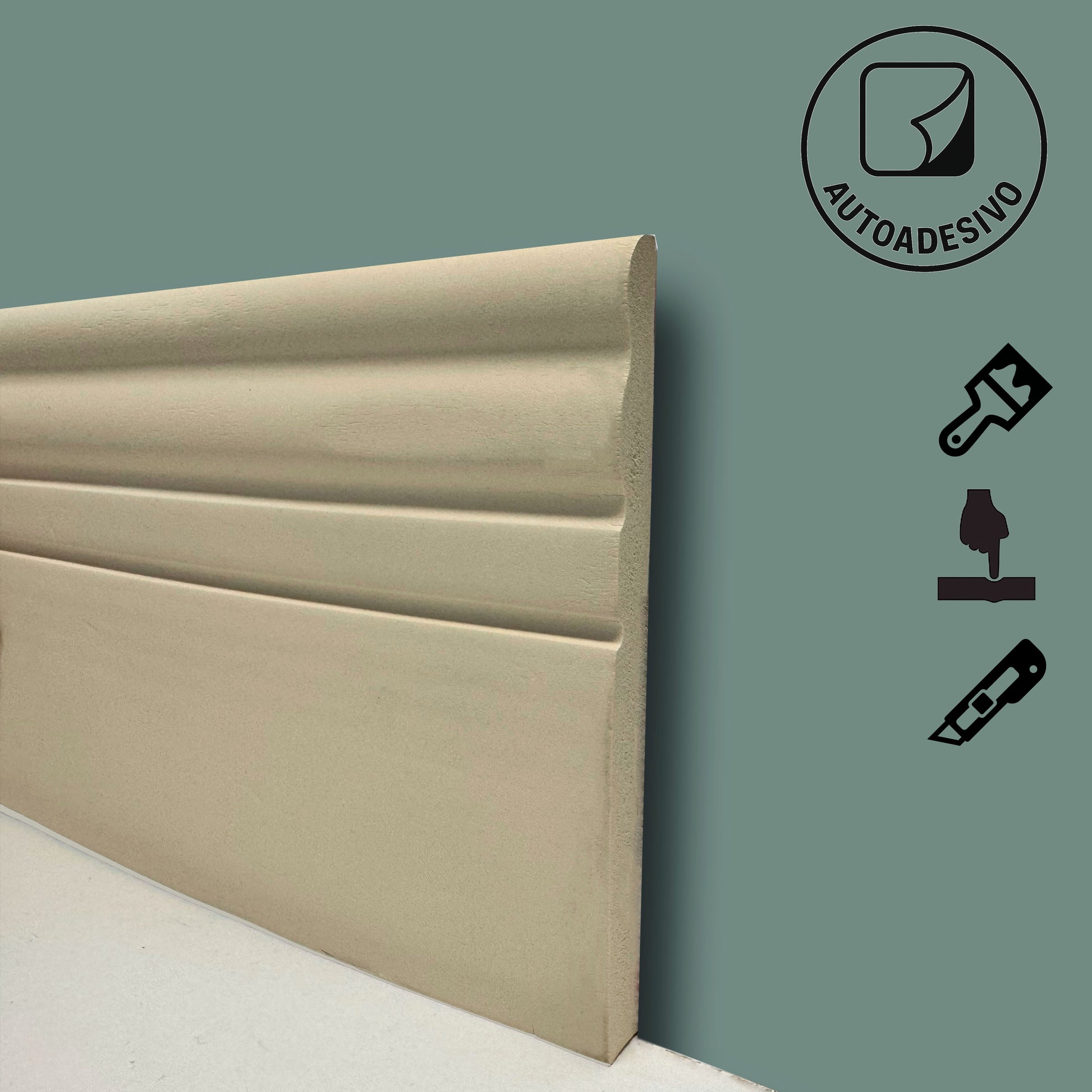 Pacco da 3 metri lineari di Battiscopa DUCALE autoadesivo flessibile AVORIO 155x12mm (niente colla chiodi e tagli) - Eternal Parquet