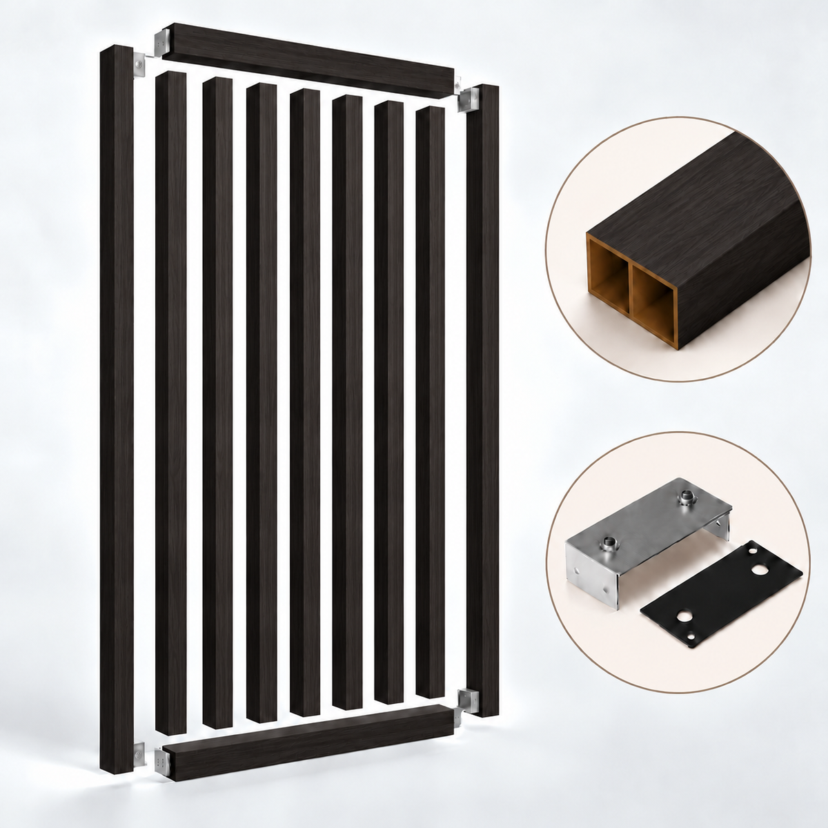 SIPA PURE Kit completo (9 toghe+2 basi orizzontali+staffe fisse) Divisorio Frangiluce in PVC Effetto Legno – rifilabile  850x2900mm