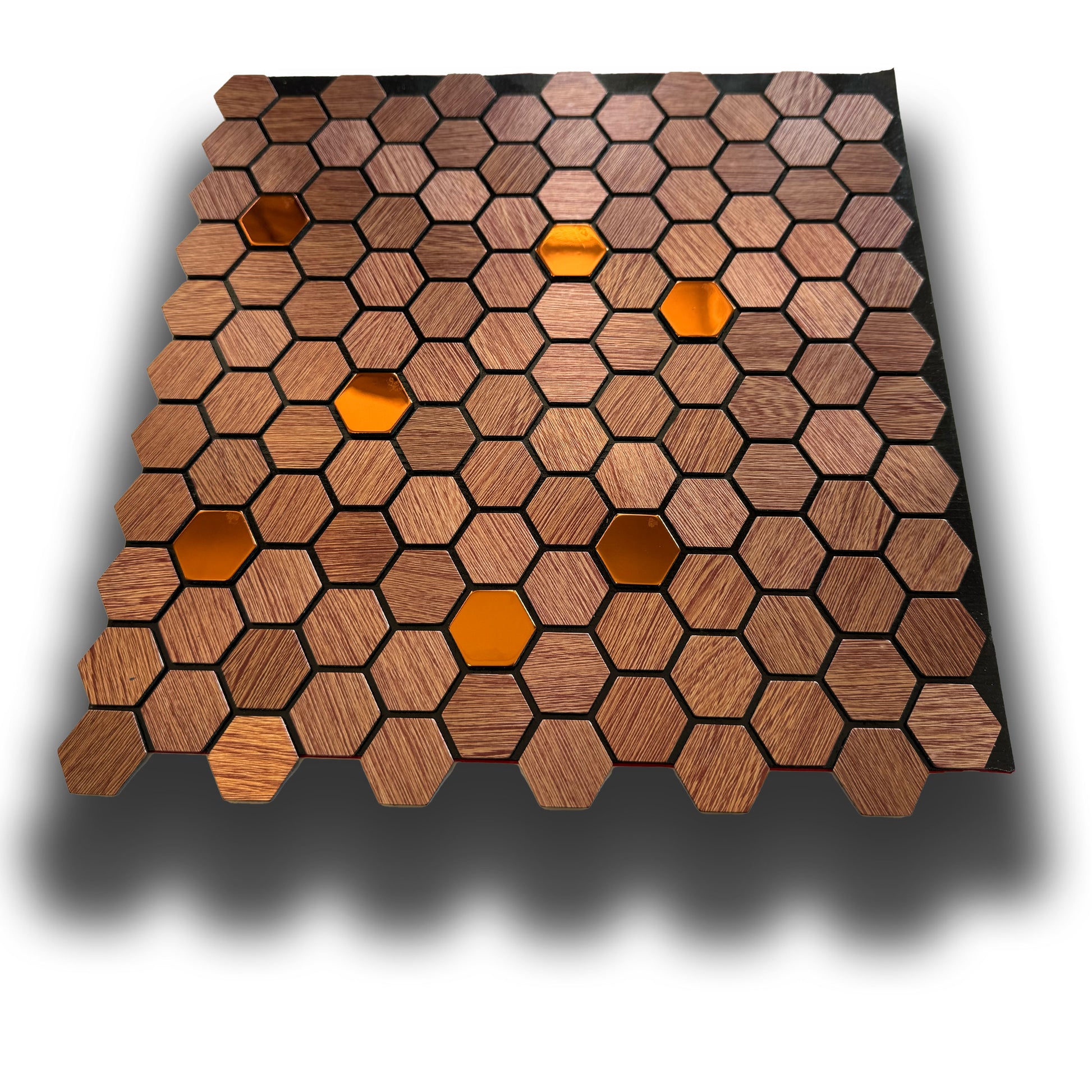 TOP! Piastrella autoadesiva in vero alluminio serigrafato con inserti in Acciaio 30x30cm (sp. 3mm) color BRONZO - Eternal Parquet