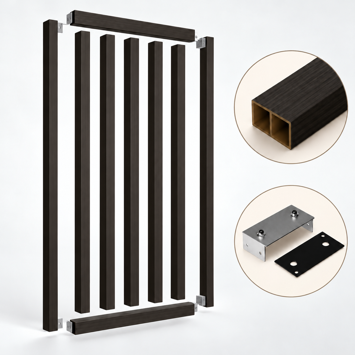 SIPA PURE Kit completo (7 toghe+2 basi orizzontali+staffe fisse) Divisorio Frangiluce in PVC Effetto Legno – rifilabile  650x2900mm