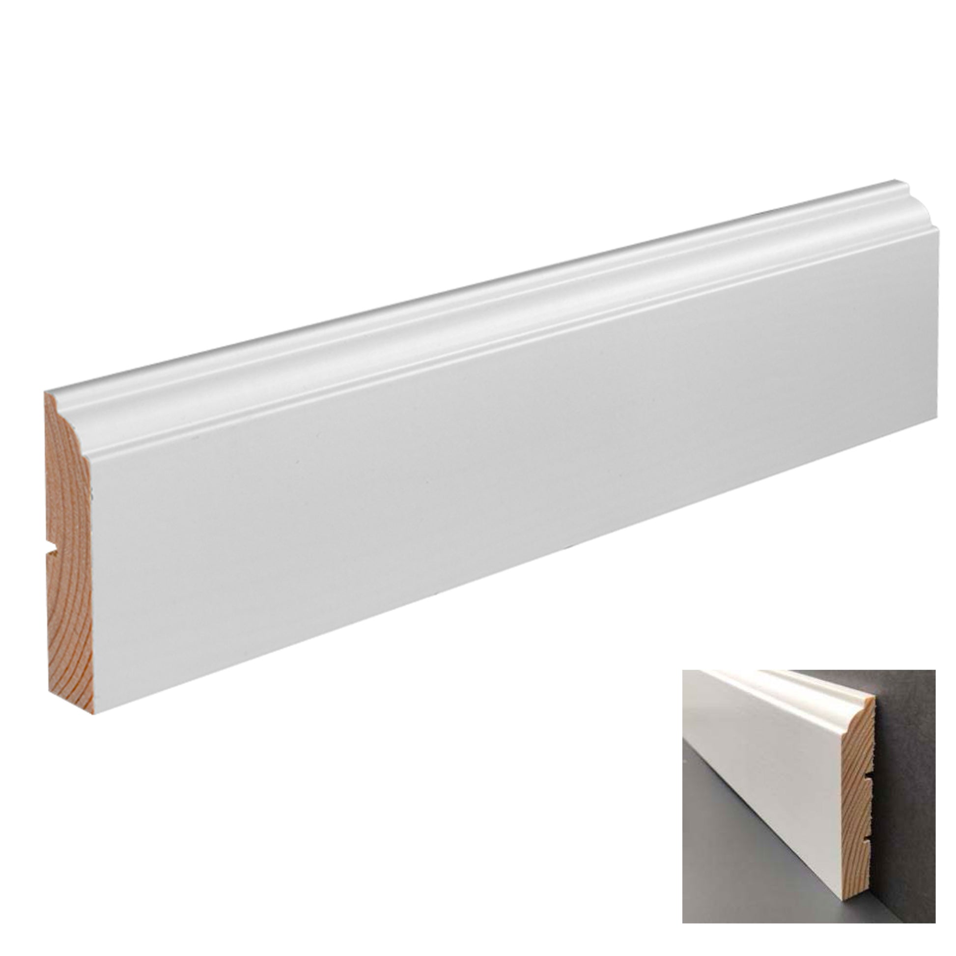 Battiscopa PREMIUM in legno MASSELLO mod.FIRENZE 68x15 laccato bianco liscio (prezzo al metro) Eternal Parquet
