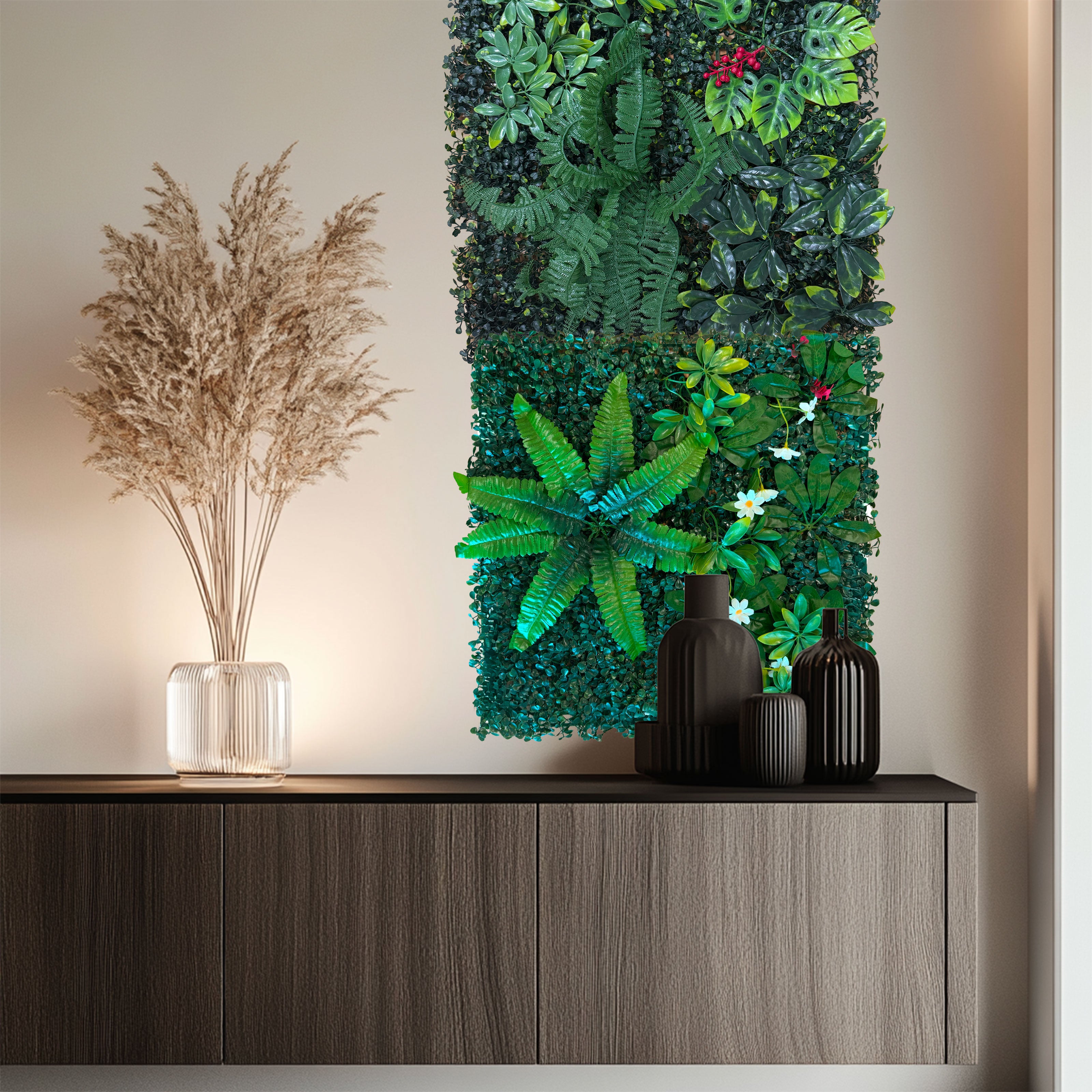 Pannelli Verde Verticale 50×50 cm Ultra-realistici e folti, per interno/esterno BOSCO MISTO - Eternal Parquet - Eternal Parquet