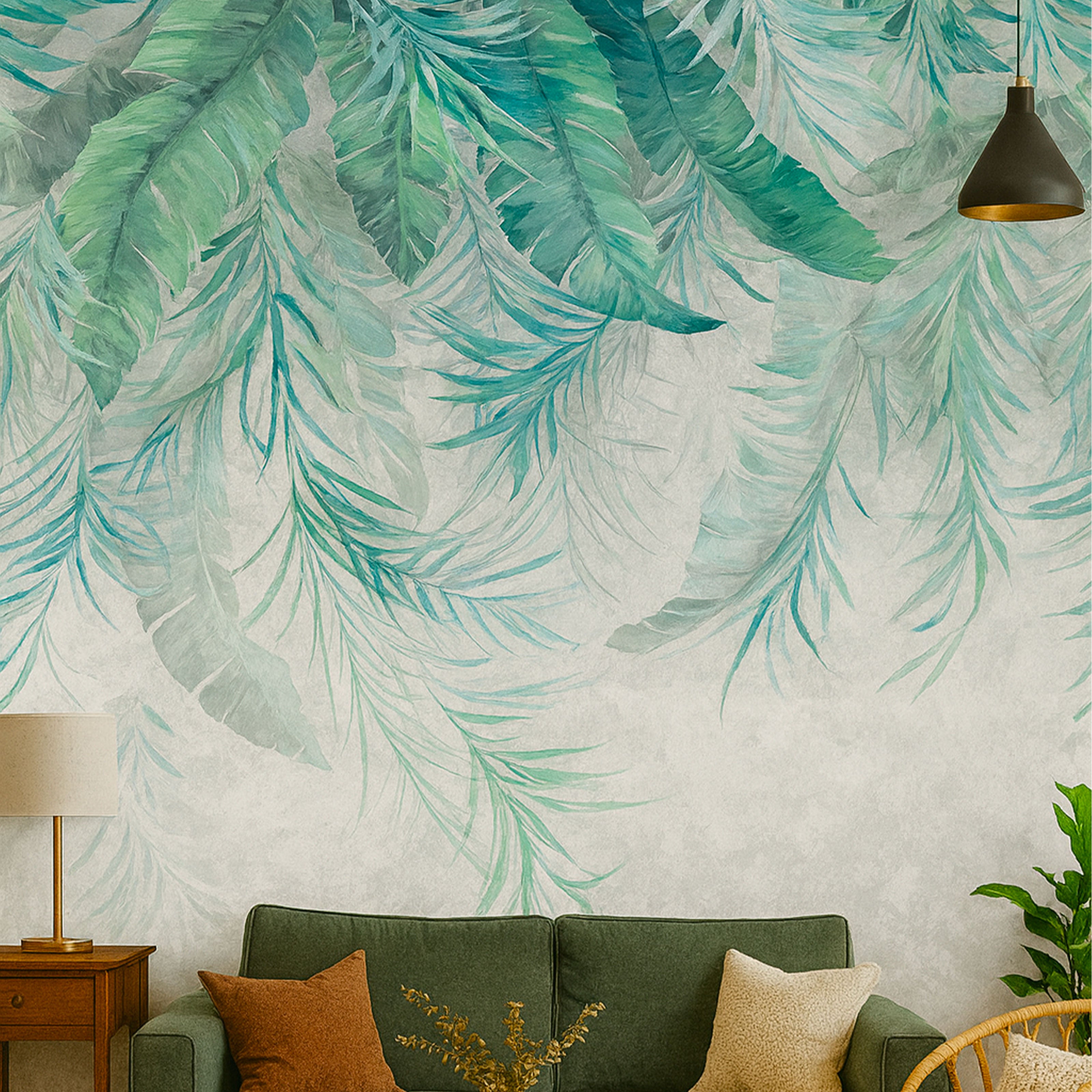 Pannello FOLIAGE GREEN 159x280cm di Carta da Parati TNT VINILICO a modulo raccordabile continuativo (3 teli/rotoli) - Eternal Parquet