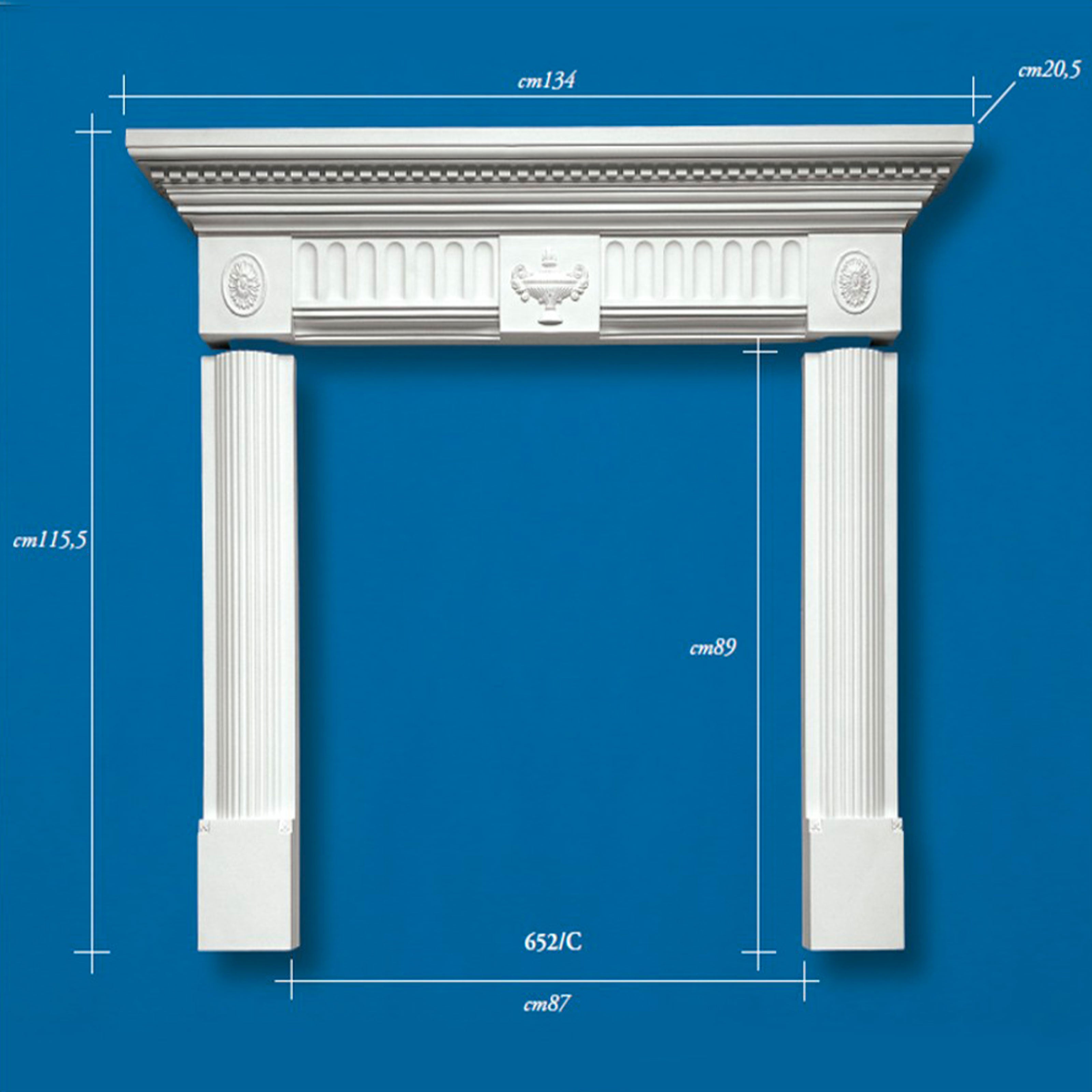 Rivestimento facciata per Camino in gesso Ceramico Bianco decorato MOD. GRECO 134x115cm esterno - Eternal Parquet