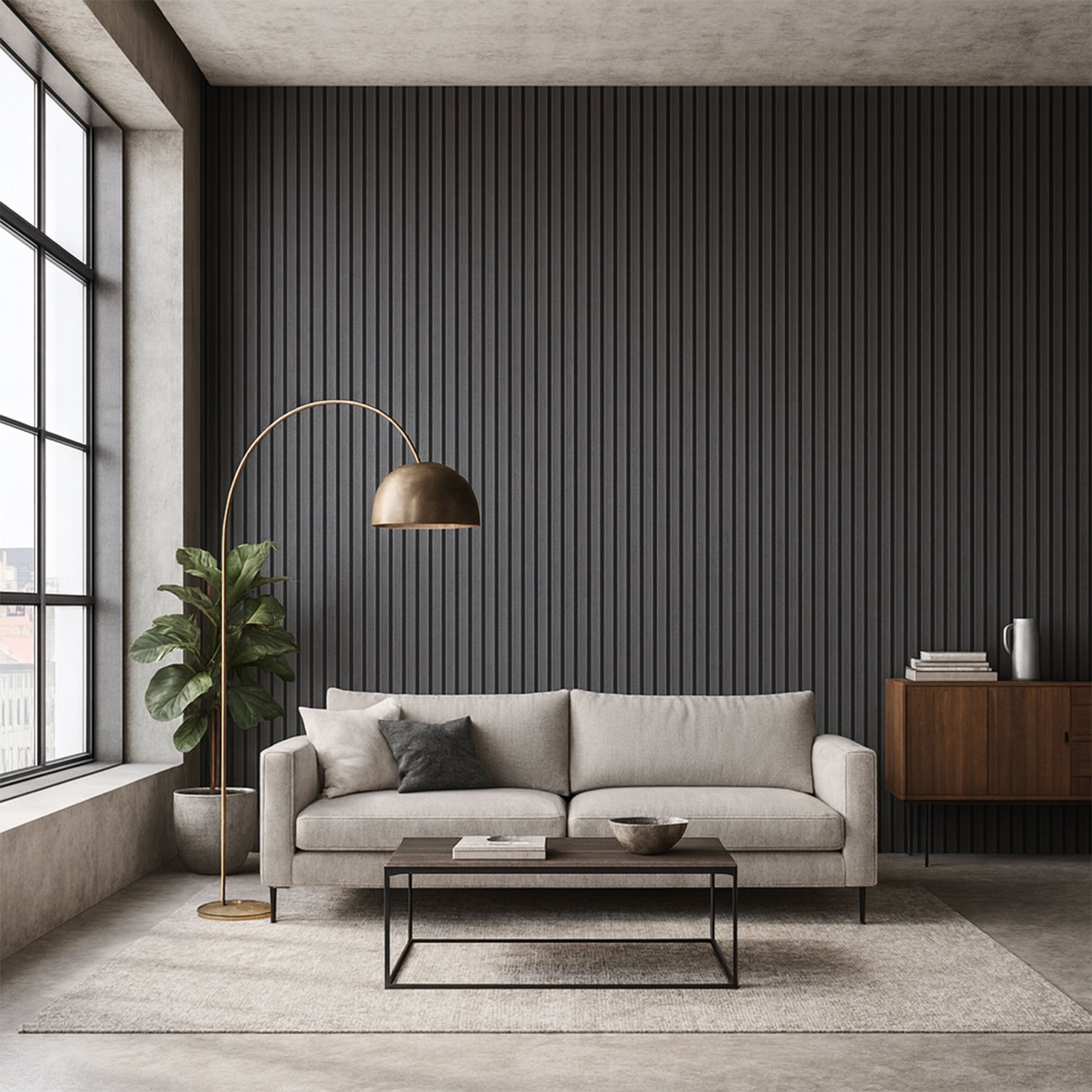 Pannello ACUSTICO (1,74mq) a Lamelli AUTOADESIVO rivestito in VERO LEGNO + feltro + fibra di legno  - mis. 12x600x2900mm ROVERE GRIGIO - Eternal Parquet