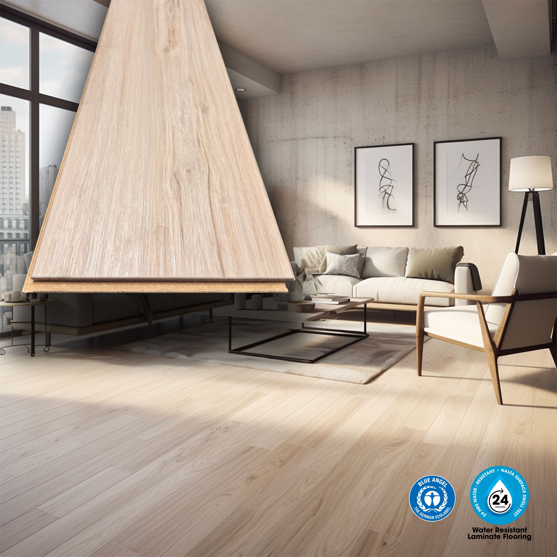 Pavimento in laminato 8mm AC5 Click bisell. Spazz. a registro HERN 197x1205 HYDRO 72H - Eternal Parquet