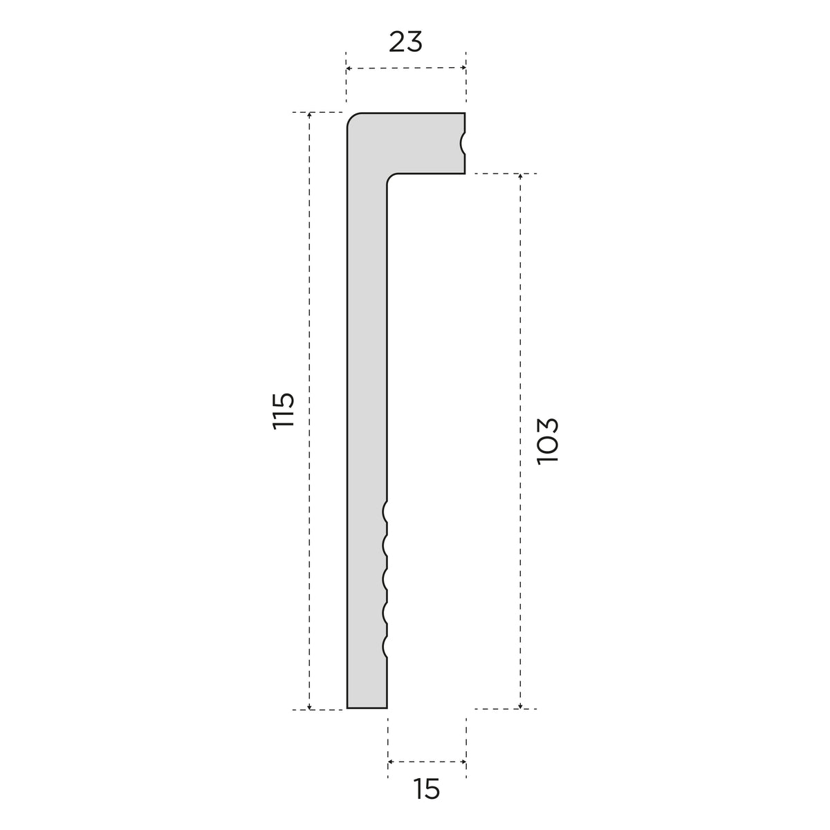 Battiscopa BIANCO squadrato Coprimarmo - coprivecchio 115x23mm in POLIMERI - (prezzo al metro)
