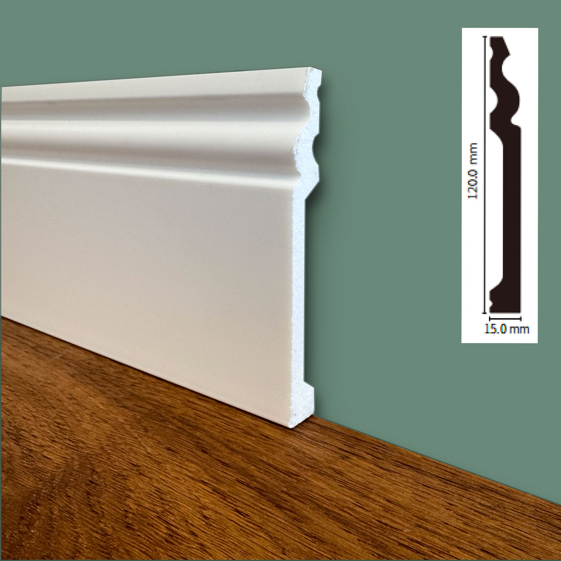 bancale da 100ml di Battiscopa DUCALE in POLIMERI linea BASICBOARD  120x15mm - BIANCO pitturabile - Eternal Parquet