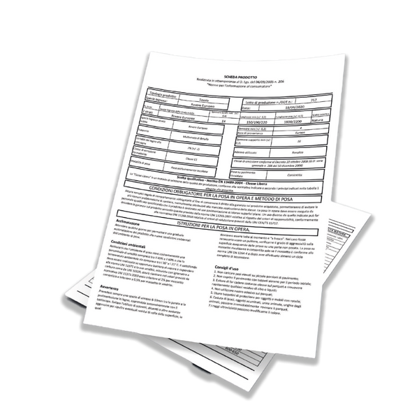 CERTIFICAZIONE E SCHEDA PRODOTTO