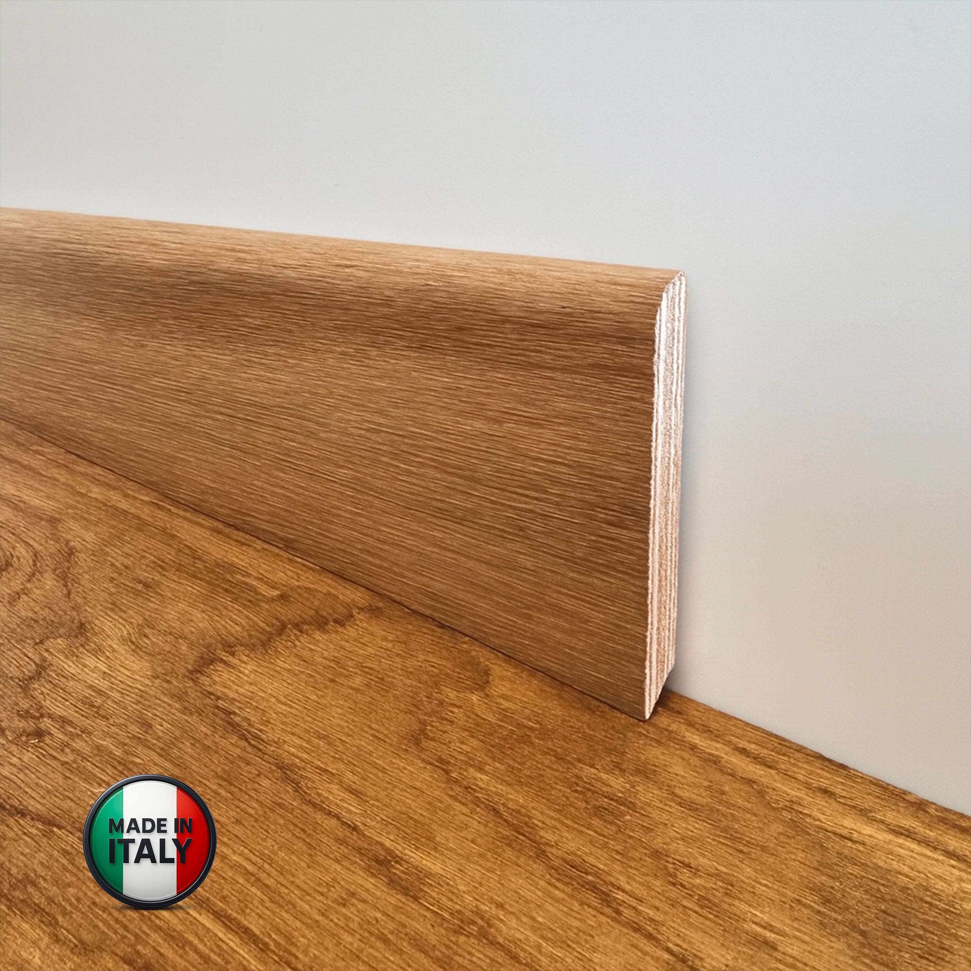 €1,89ml  ** FUORI TUTTO ** Lotti da 60ml di Battiscopa in legno multistrato impiall. IROKO GREZZO 82x13mm - Eternal Parquet