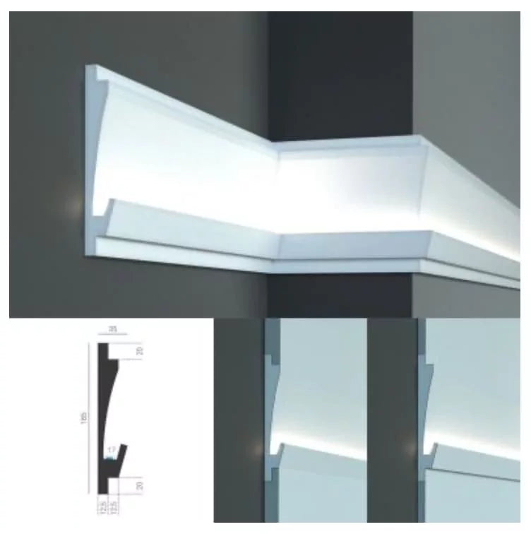€9,99 a barra *** STOCK *** Pacco da 12 barre di cornice XPS  Con alloggio LED 25X180x1150 KD404 - Eternal Parquet