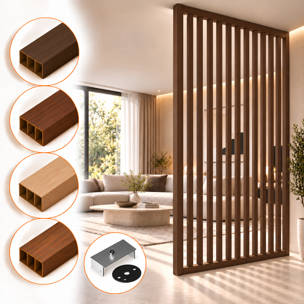 SIPA BOLD Kit completo (13 toghe+2 basi orizzontali+staffe GIREVOLI) Divisorio Frangiluce in PVC Effetto Legno – rifilabile  1255x2900mm - Eternal Parquet