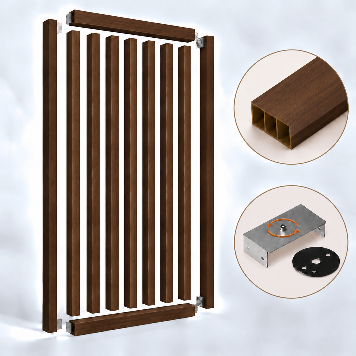 SIPA BOLD Kit completo (9 toghe+2 basi orizzontali+staffe GIREVOLI) Divisorio Frangiluce in PVC Effetto Legno – rifilabile  910x2900mm