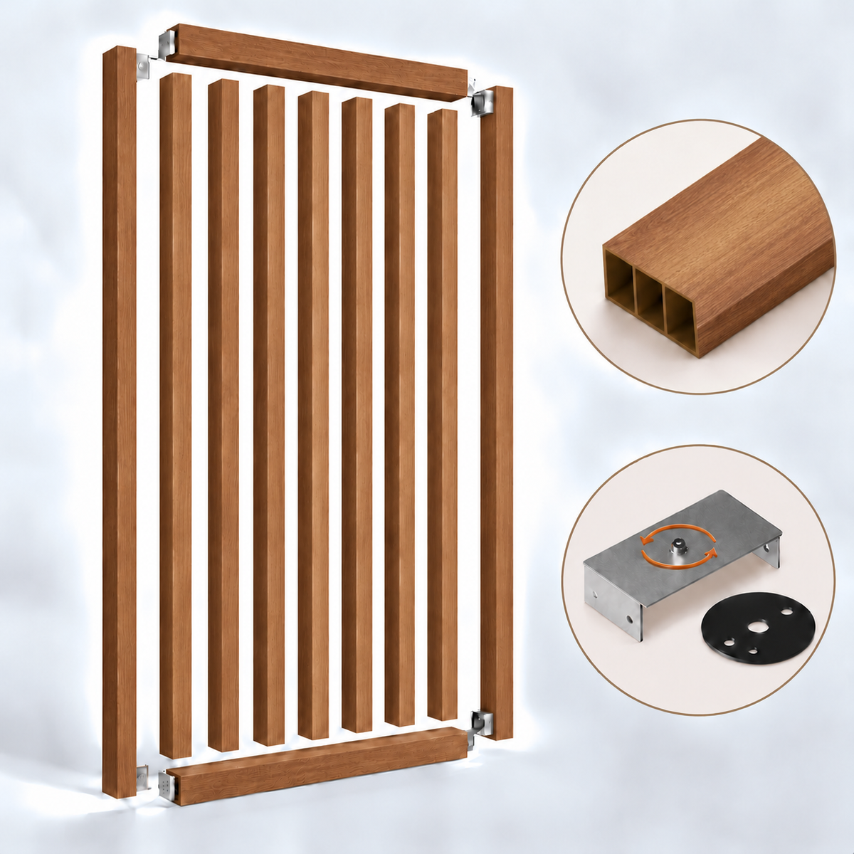 SIPA BOLD Kit completo (9 toghe+2 basi orizzontali+staffe GIREVOLI) Divisorio Frangiluce in PVC Effetto Legno – rifilabile  910x2900mm