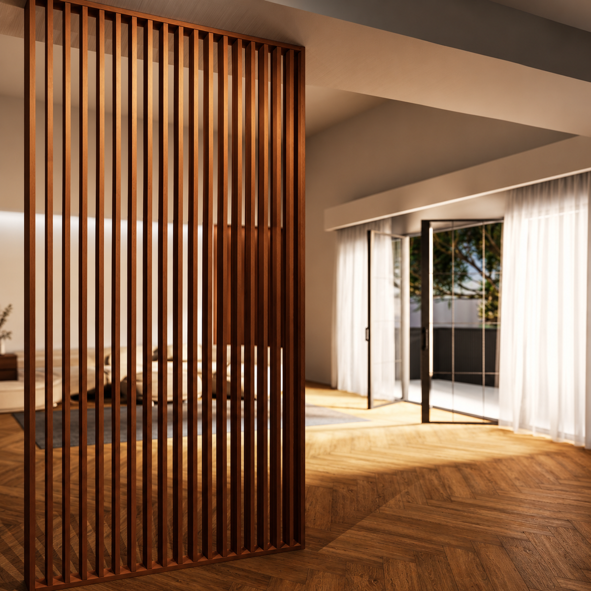 SIPA PURE Kit completo (7 toghe+2 basi orizzontali+staffe fisse) Divisorio Frangiluce in PVC Effetto Legno – rifilabile  650x2900mm