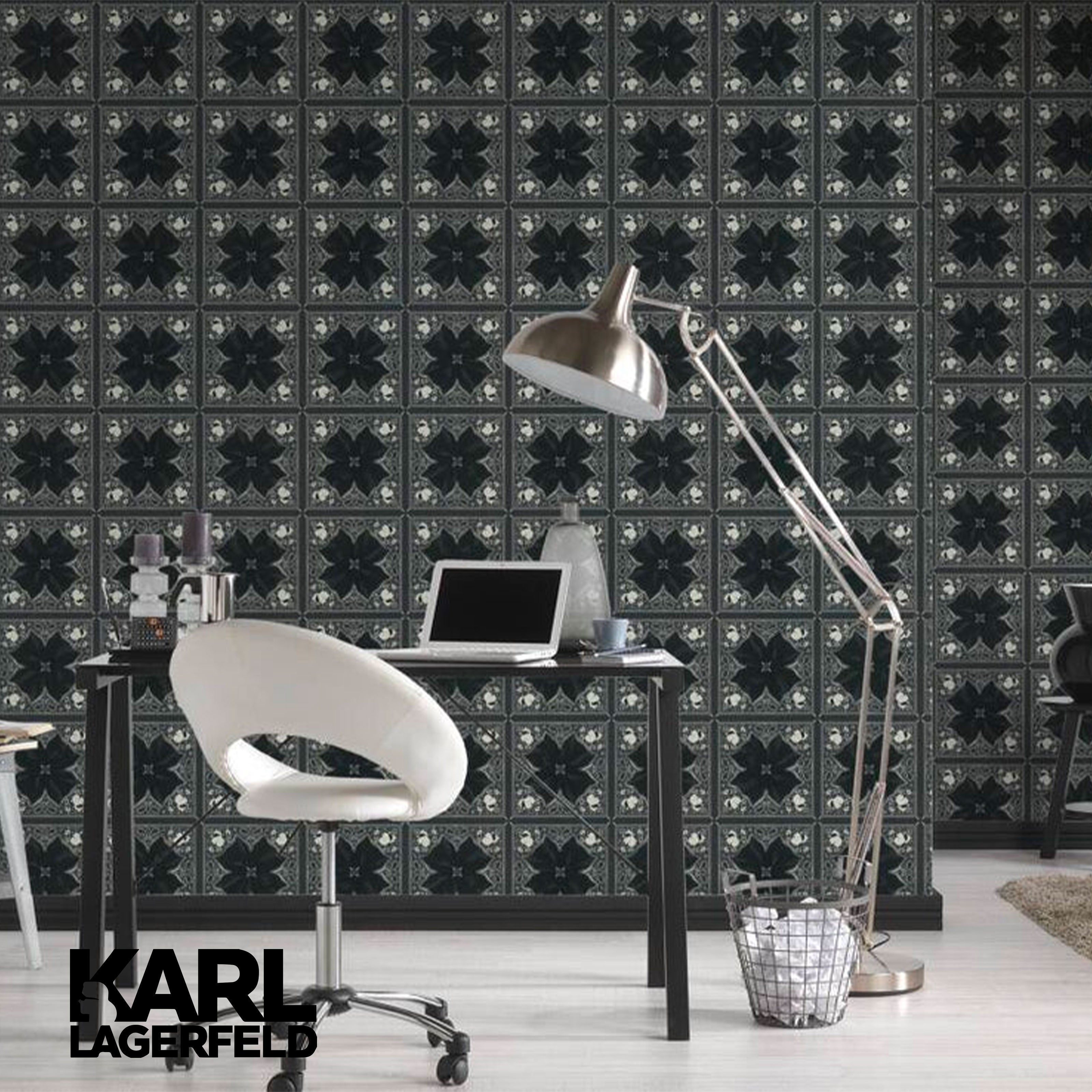 5,32mq Rotolo Carta da Parati griffata KARL LAGERFELD in TNT a rilievo multigloss PREMIUM 10,05x0,53mt cod. 37845-2 - Eternal Parquet