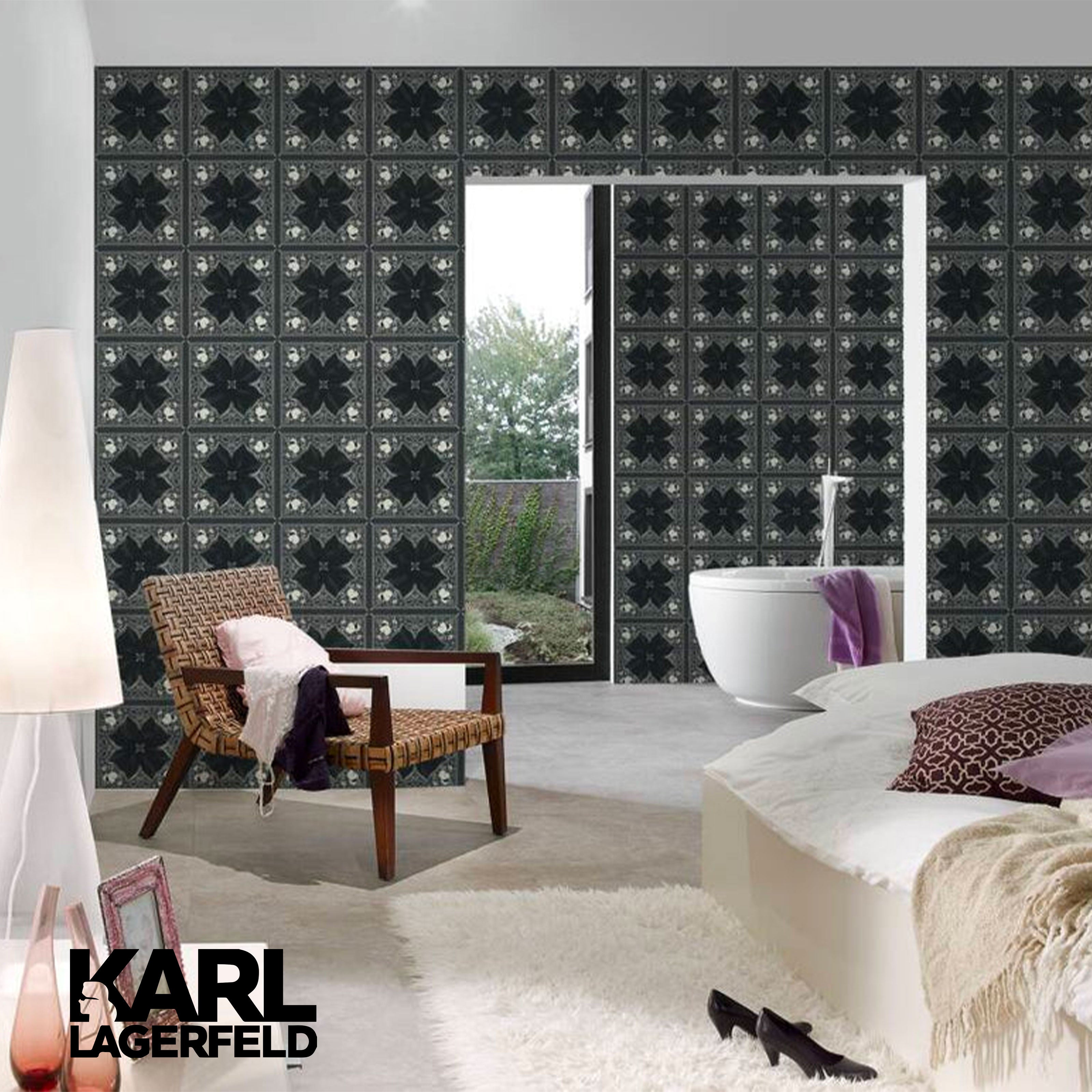 5,32mq Rotolo Carta da Parati griffata KARL LAGERFELD in TNT a rilievo multigloss PREMIUM 10,05x0,53mt cod. 37845-2 - Eternal Parquet
