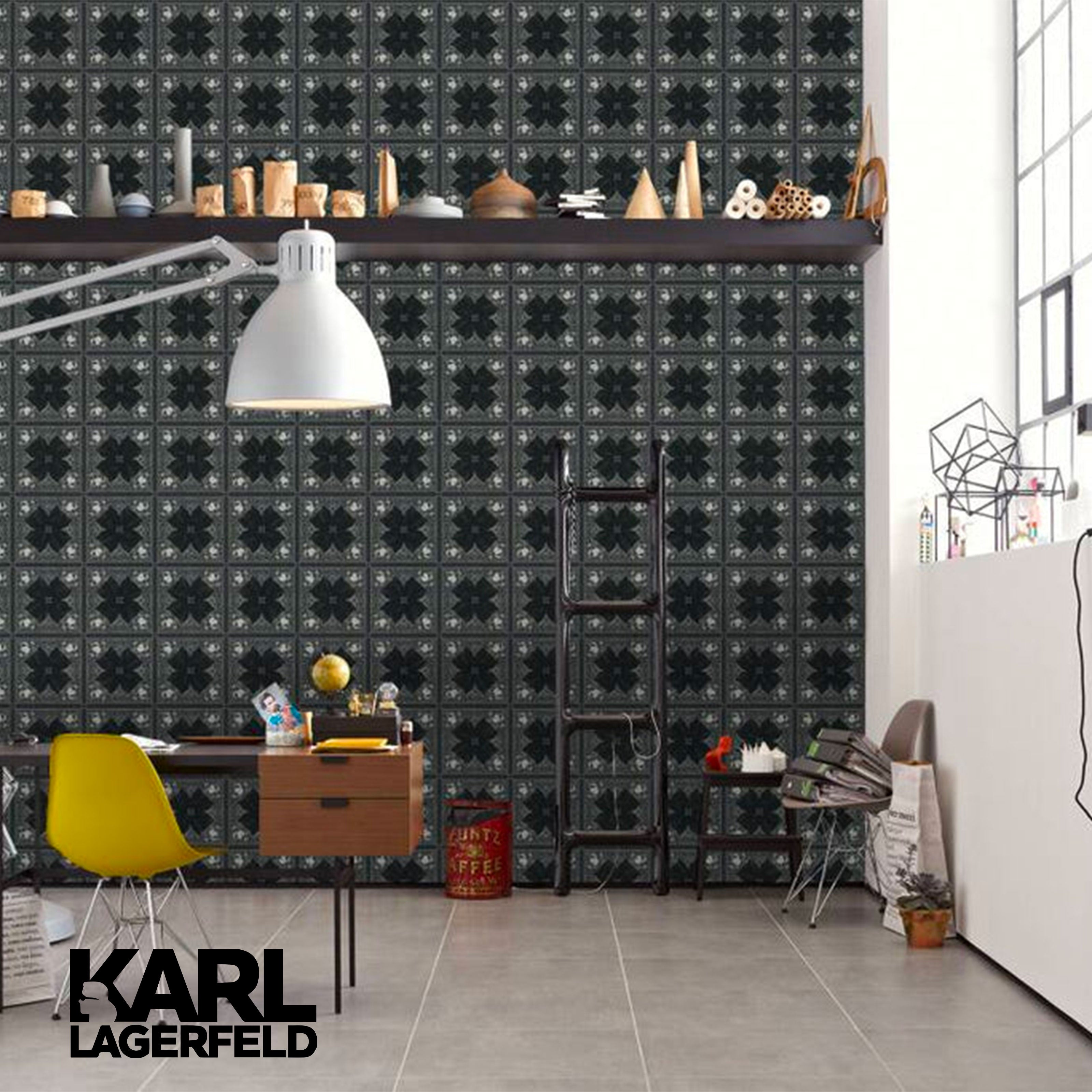 5,32mq Rotolo Carta da Parati griffata KARL LAGERFELD in TNT a rilievo multigloss PREMIUM 10,05x0,53mt cod. 37845-2 - Eternal Parquet