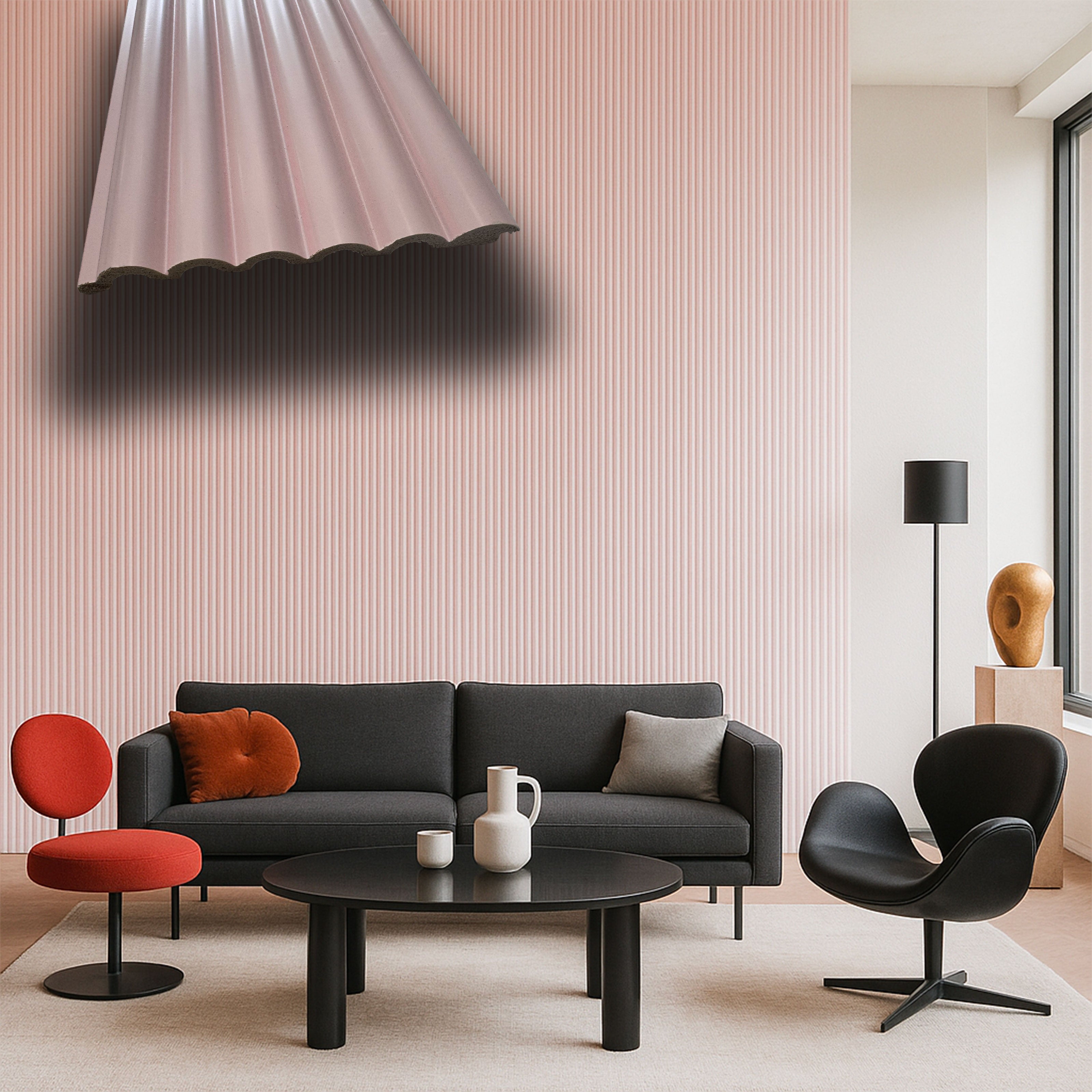 Asta intera 12x154x2800mm di Rivestimento Polimeri Boiserie cannettato Lamelli tondi eff. Touch DUSTY ROSE - Eternal Parquet