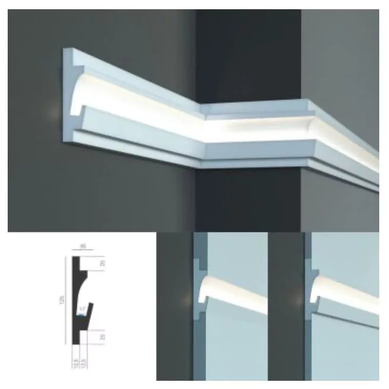 €9,99 a barra *** STOCK *** Pacco da 16 barre di cornice XPS  Con alloggio LED 125X35x1150 KD401 - Eternal Parquet
